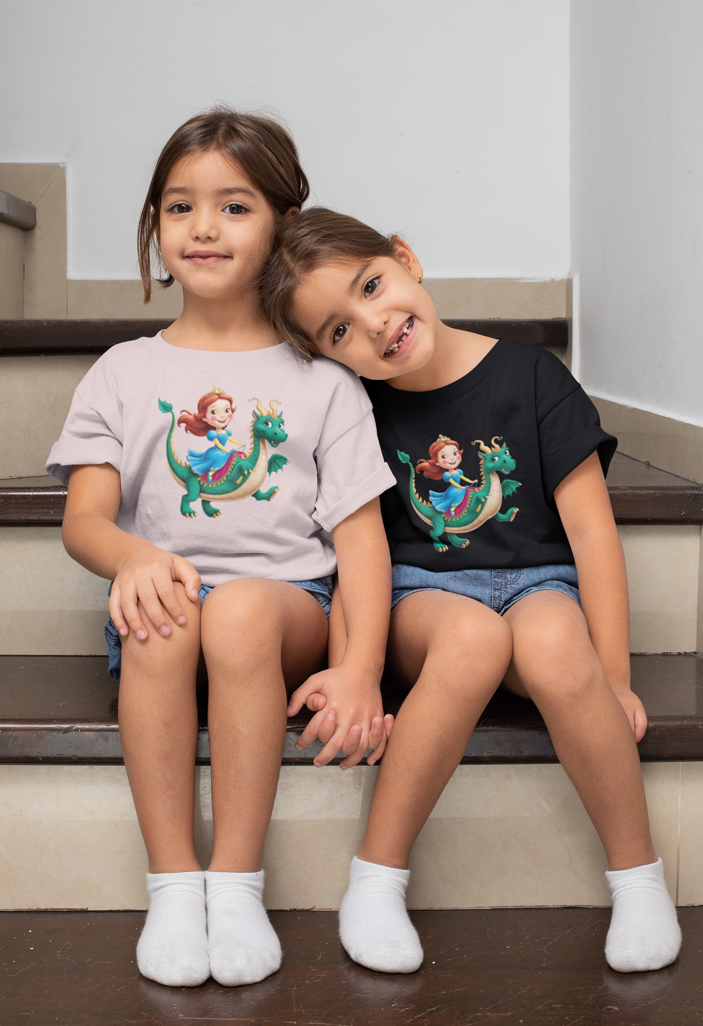 Princesa montando un dragón - Camiseta unisex de manga corta para niños, algodón orgánico, camiseta duradera de alta calidad, Kids BC SH