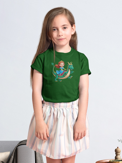 Princesa montando un dragón - Camiseta unisex de manga corta para niños, algodón orgánico, camiseta duradera de alta calidad, Kids BC SH