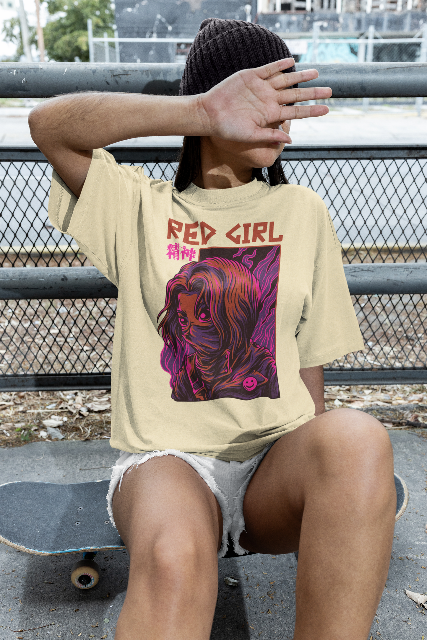 RED GIRL 2 Warrior Streetwear Frontprint - Freestyler Bio Oversized Unisex T-Shirt Erwachsene SH