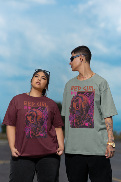 RED GIRL 2 Warrior Streetwear Frontprint - Freestyler Bio Oversized Unisex T-Shirt Erwachsene SH