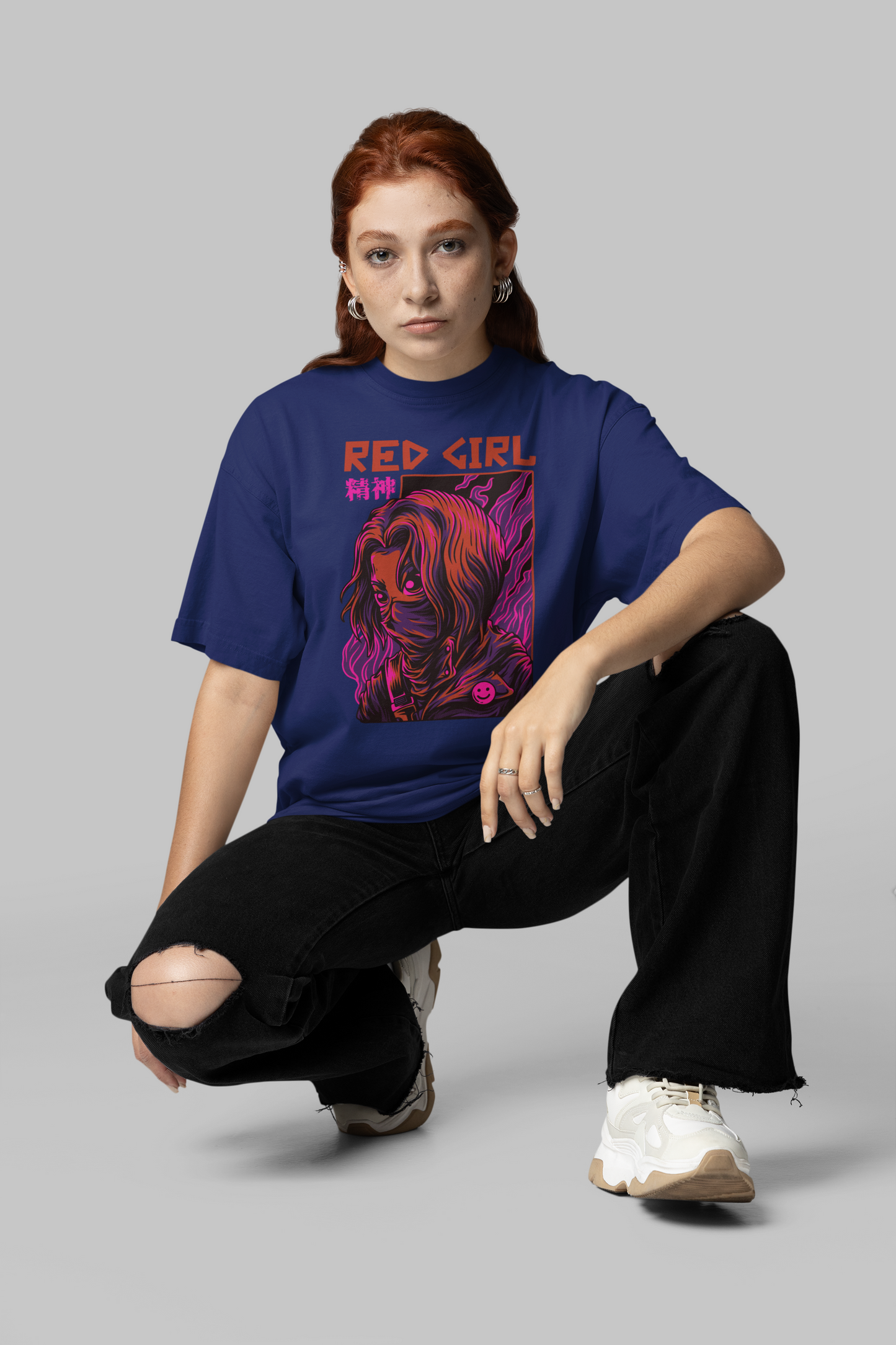 RED GIRL 2 Warrior Streetwear Frontprint - Freestyler Bio Oversized Unisex T-Shirt Erwachsene SH
