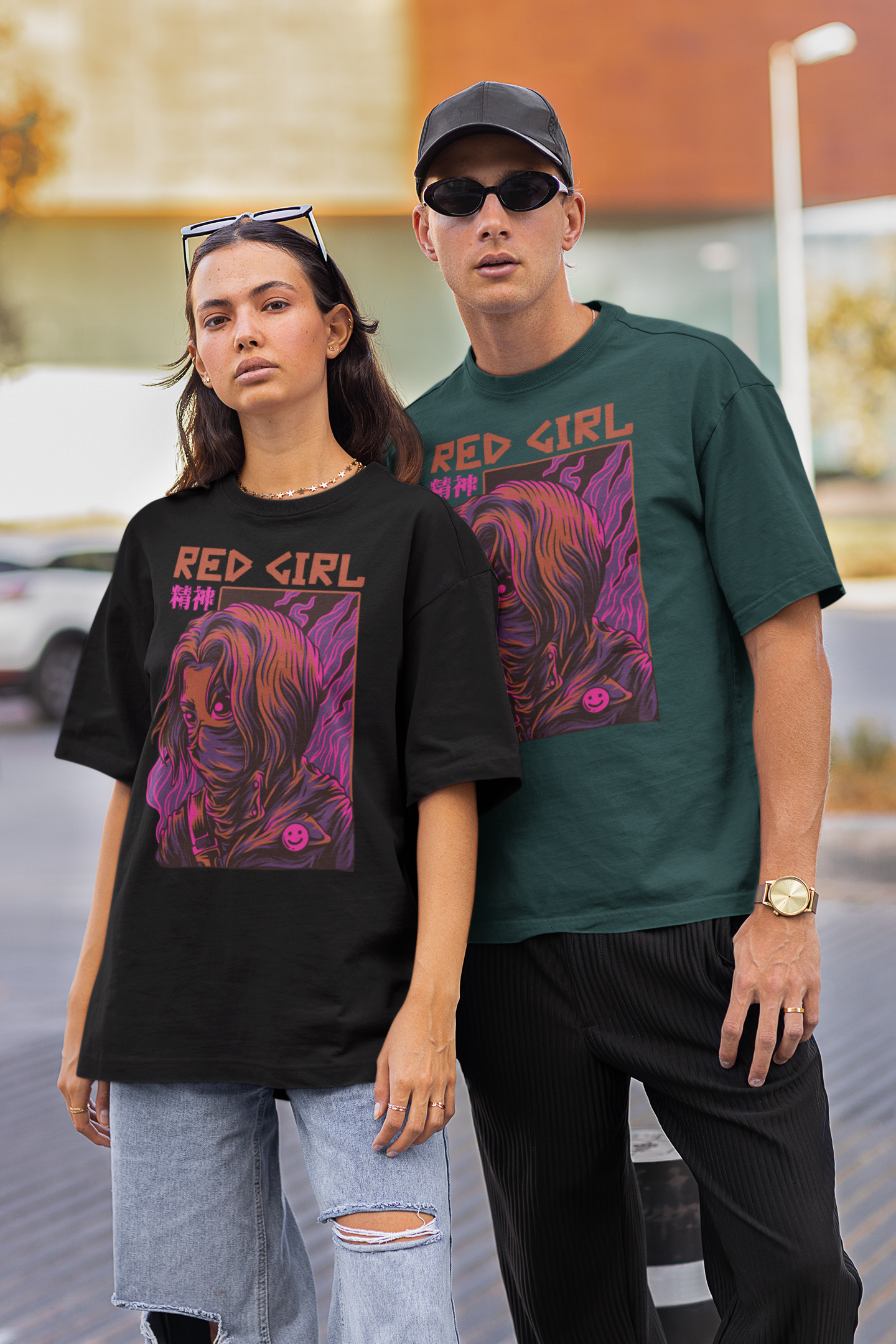 RED GIRL 2 Warrior Streetwear Frontprint - Freestyler Bio Oversized Unisex T-Shirt Erwachsene SH