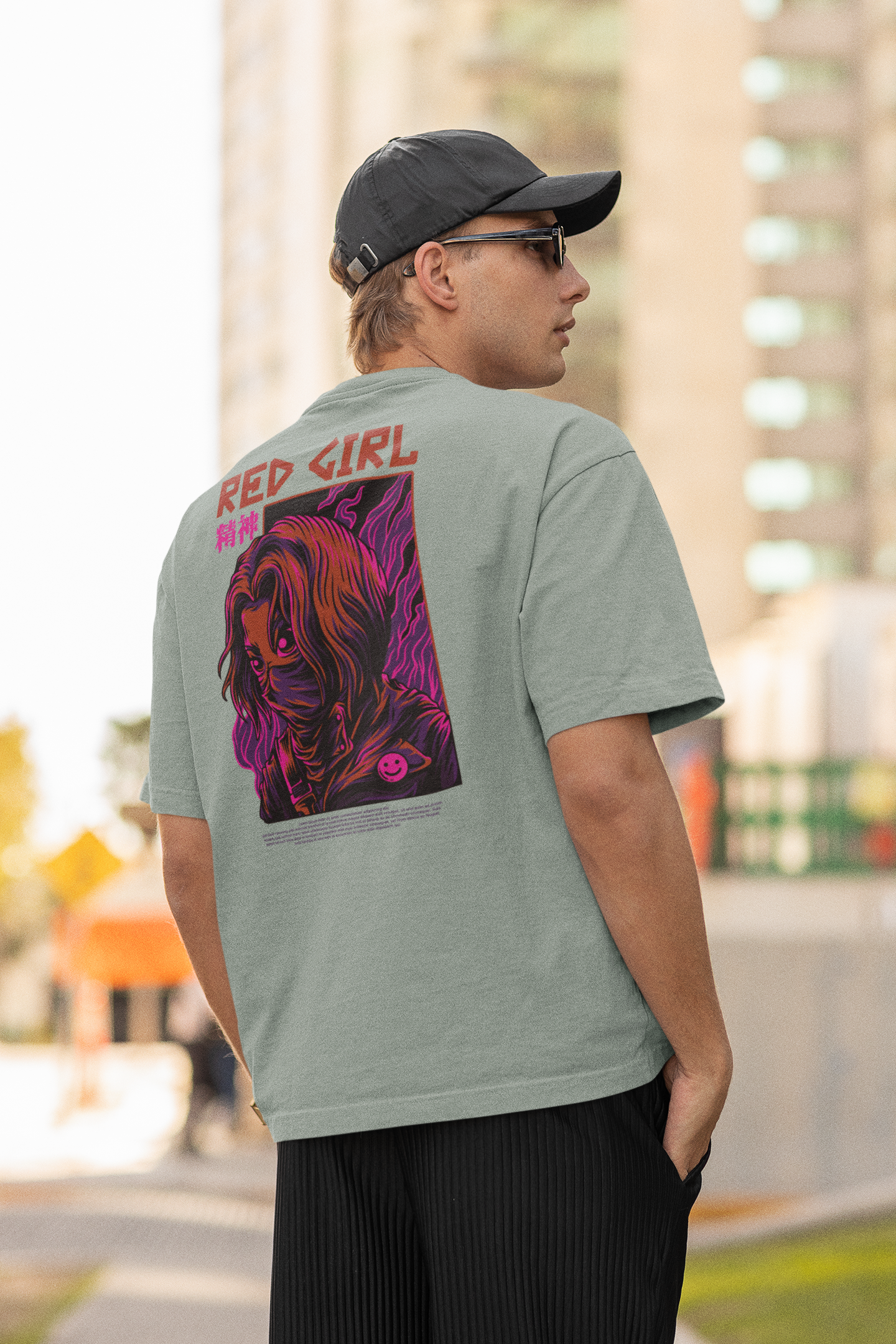 RED GIRL Warrior Streetwear Backprint - Freestyler Bio Oversized Unisex T-Shirt Erwachsenen SH