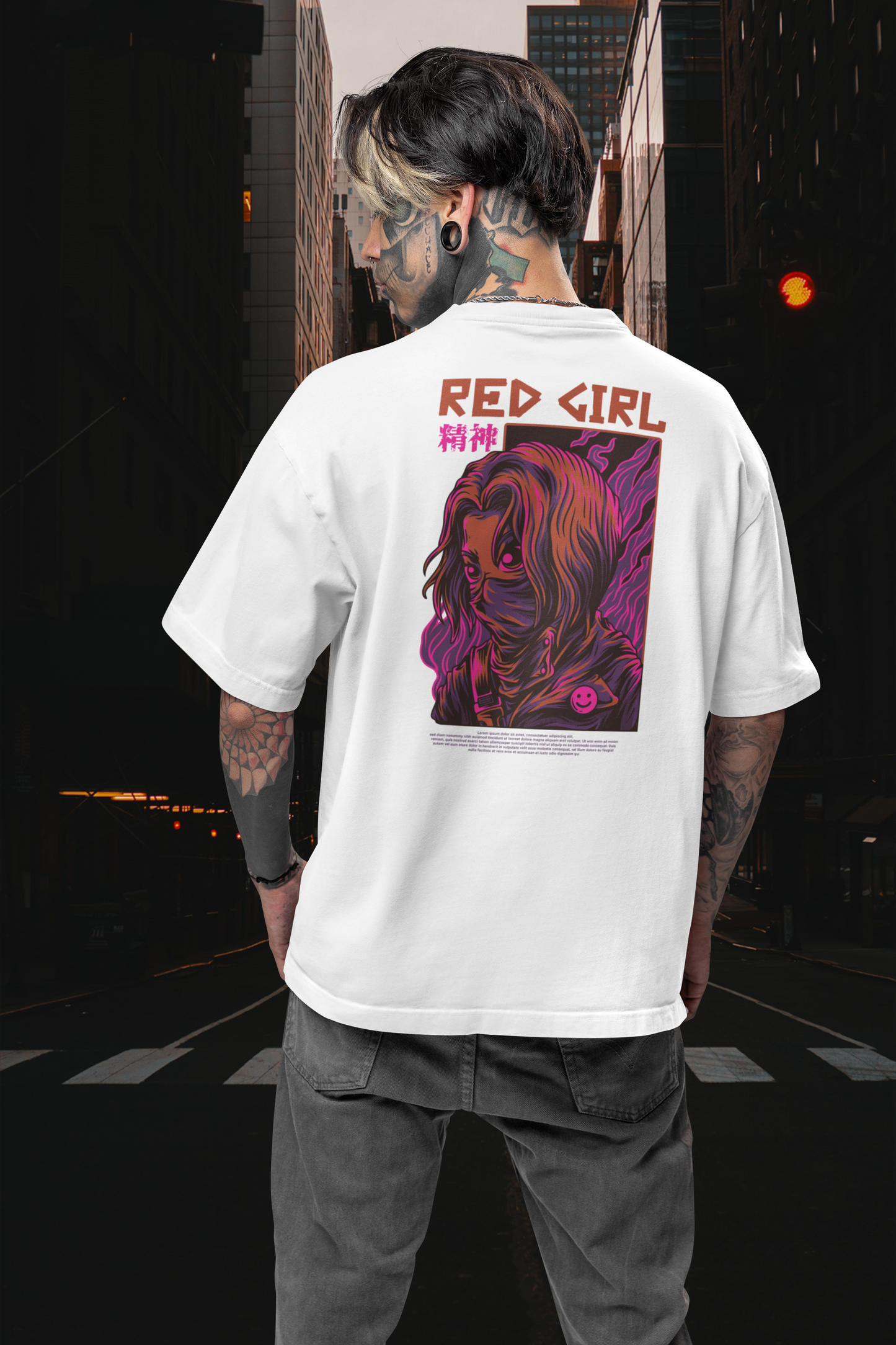 RED GIRL Warrior Streetwear Backprint - Freestyler Bio Oversized Unisex T-Shirt Erwachsenen SH