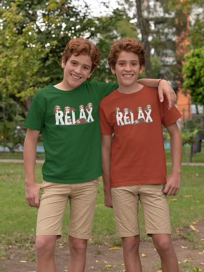 RELAX Sloths - Camiseta unisex de manga corta para niños, algodón orgánico, de alta calidad y duradera, para niños BC SH