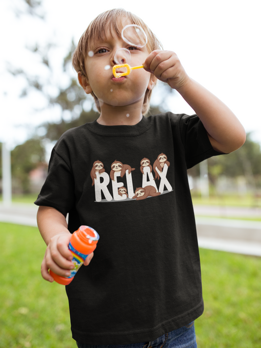 RELAX Faultiere Front - Unisex Kinder T-Shirt Kurzarm-Shirt Bio Baumwolle Hochwertig Langlebig T-Shirt Kids BC SH