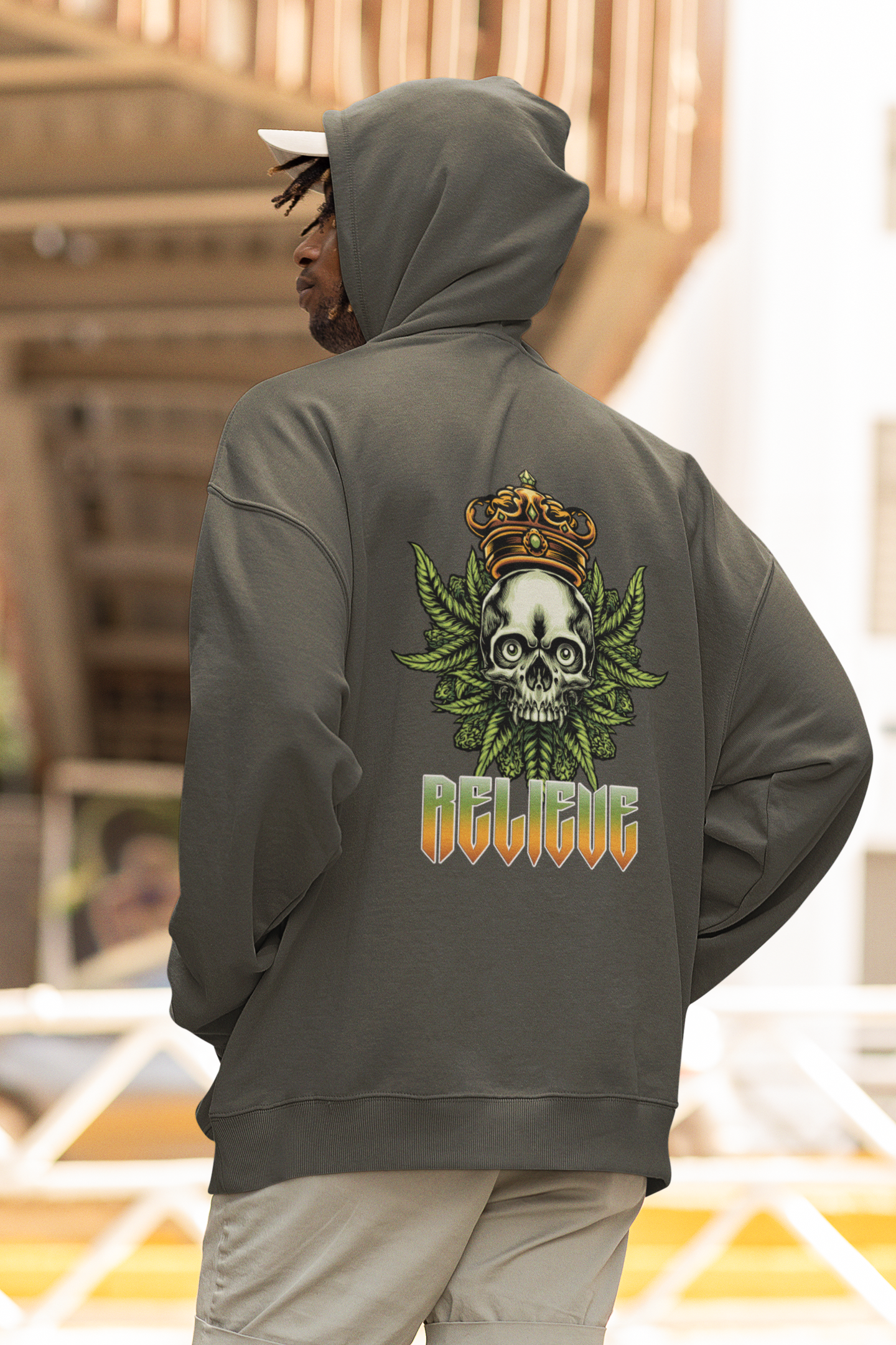 RELIEVE Streetwear Backprint - Sudadera unisex extragrande orgánica Slammer para adultos SH - Sudadera unisex extragrande orgánica 2.0