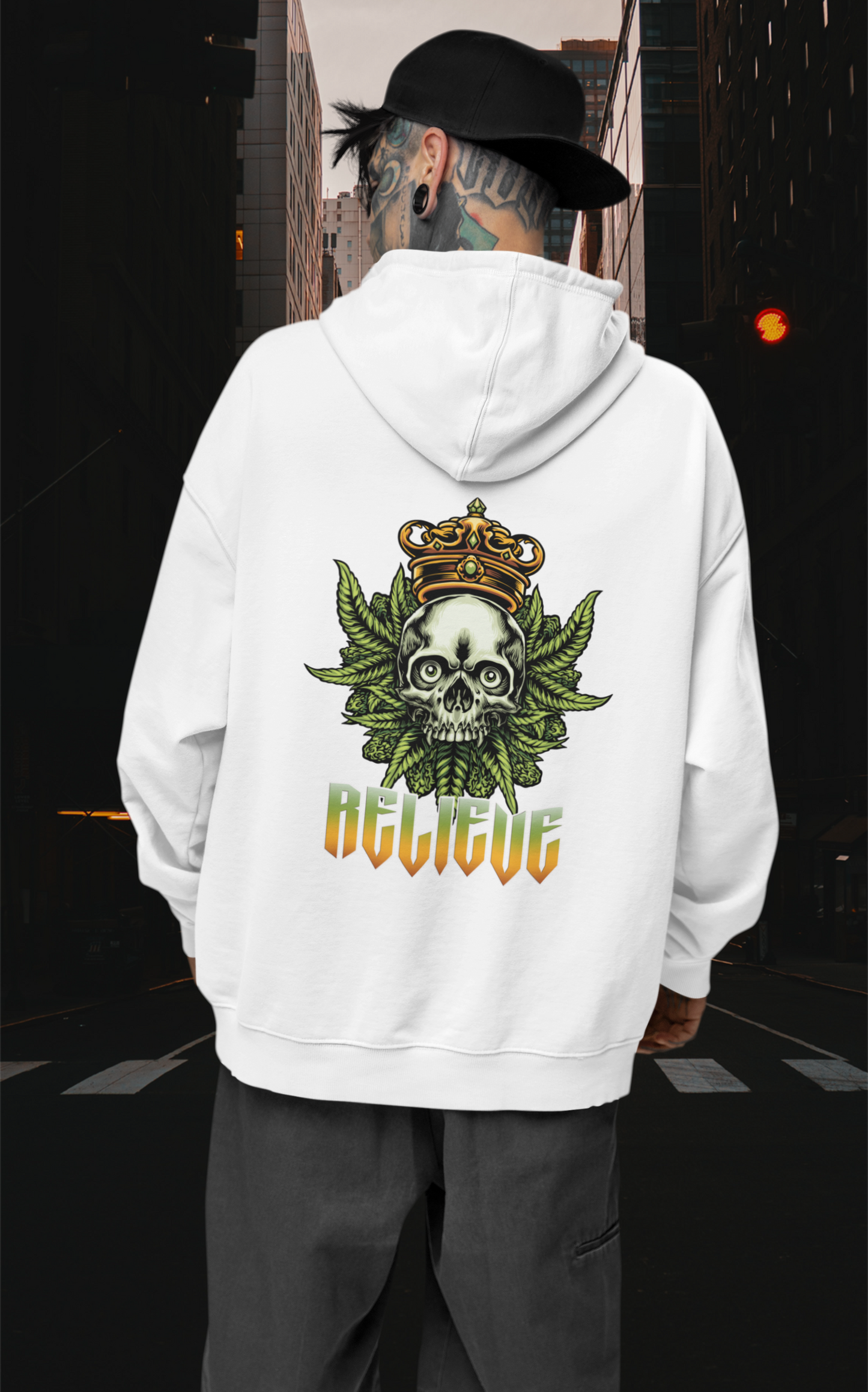 RELIEVE Streetwear Backprint - Sudadera unisex extragrande orgánica Slammer para adultos SH - Sudadera unisex extragrande orgánica 2.0