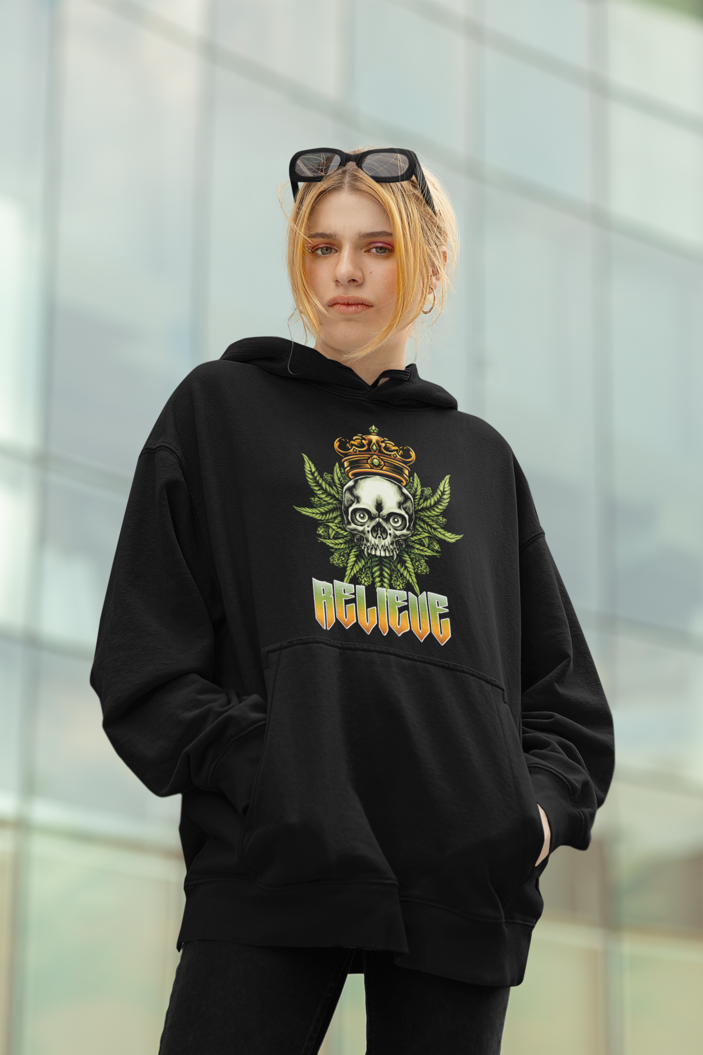 Sudadera con capucha unisex extragrande de algodón orgánico RELIEVE con estampado frontal - Sudadera con capucha extragrande unisex SH - Sudadera con capucha extragrande de algodón orgánico unisex 2.0