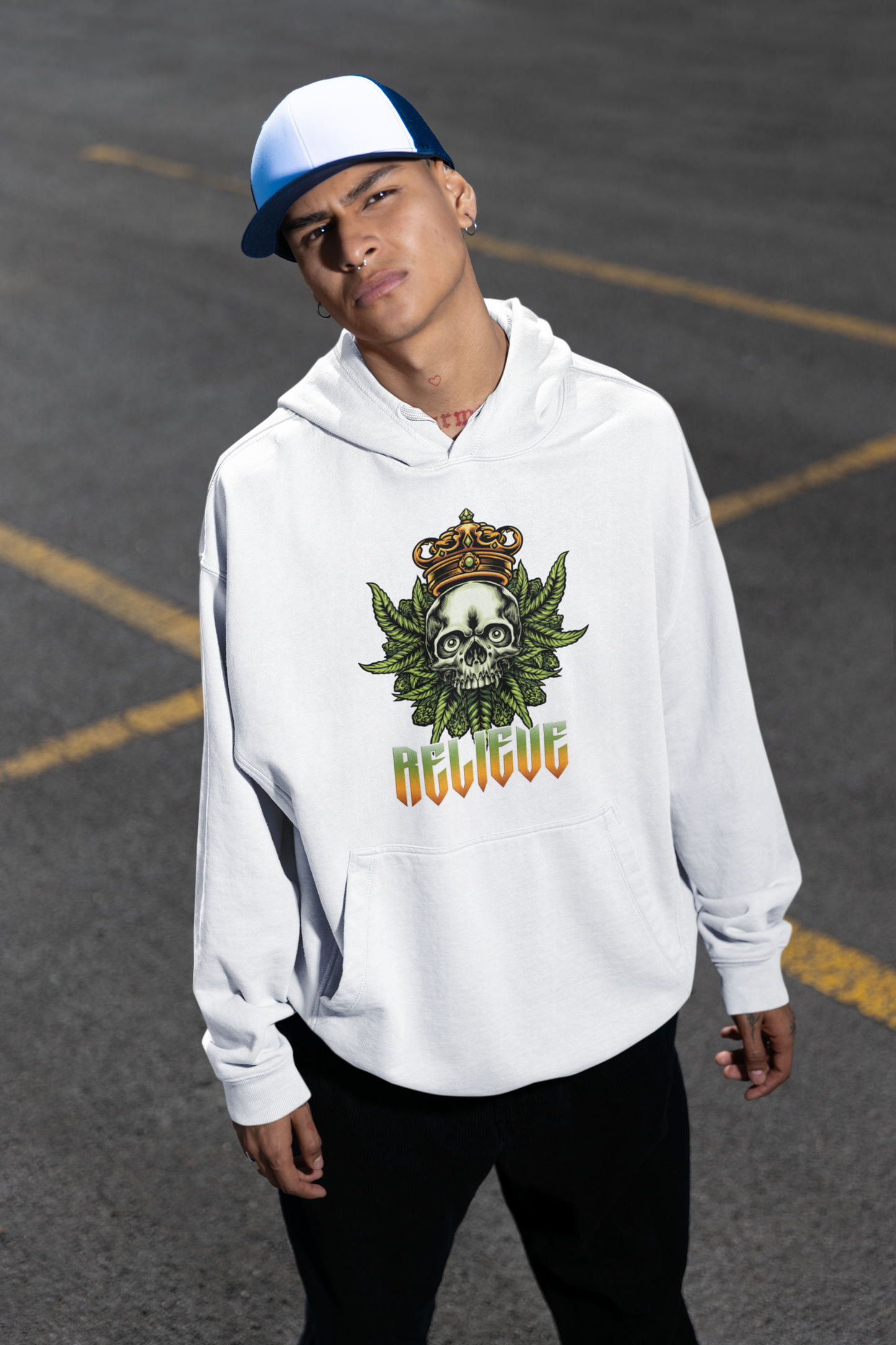 Sudadera con capucha unisex extragrande de algodón orgánico RELIEVE con estampado frontal - Sudadera con capucha extragrande unisex SH - Sudadera con capucha extragrande de algodón orgánico unisex 2.0