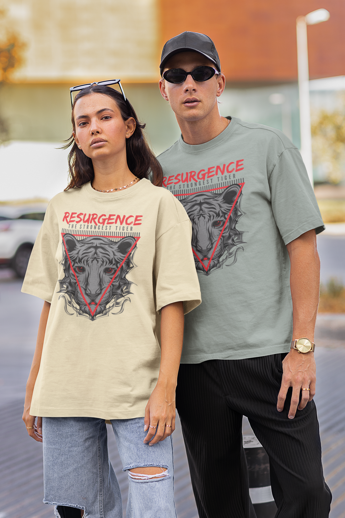 RESURGENCE STRONGEST TIGER Warrior Streetwear Frontprint - Freestyler Bio Oversized Unisex T-Shirt Erwachsene SH
