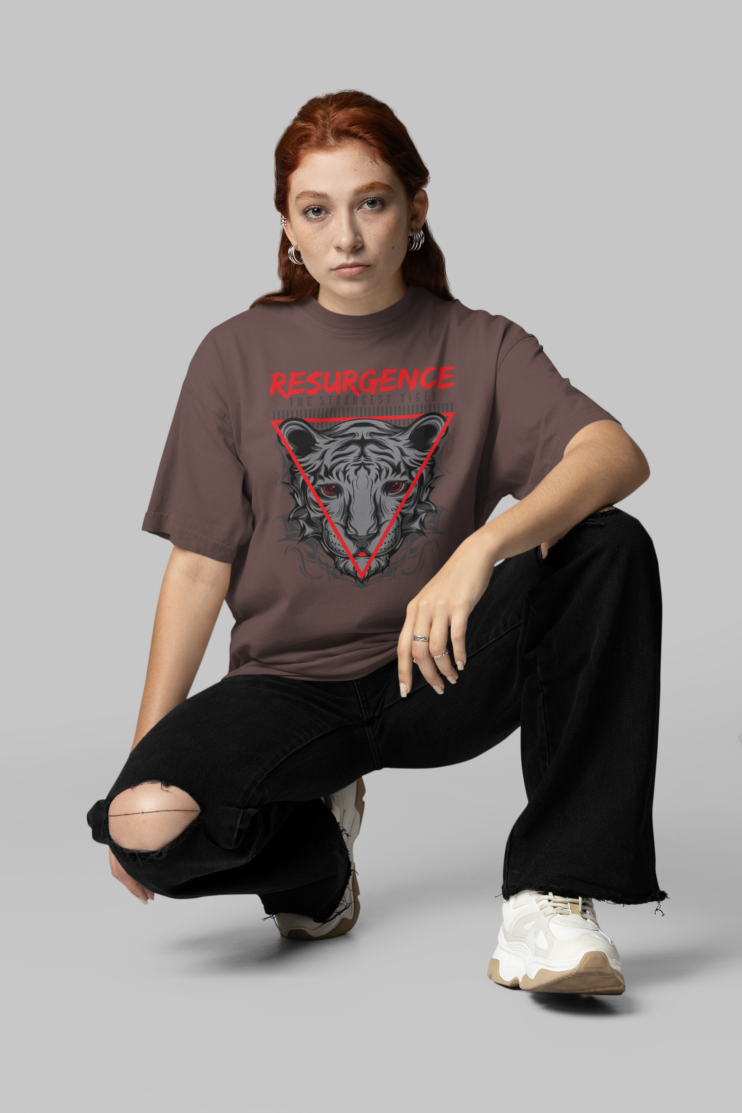 RESURGENCE STRONGEST TIGER Warrior Streetwear Frontprint - Freestyler Bio Oversized Unisex T-Shirt Erwachsene SH