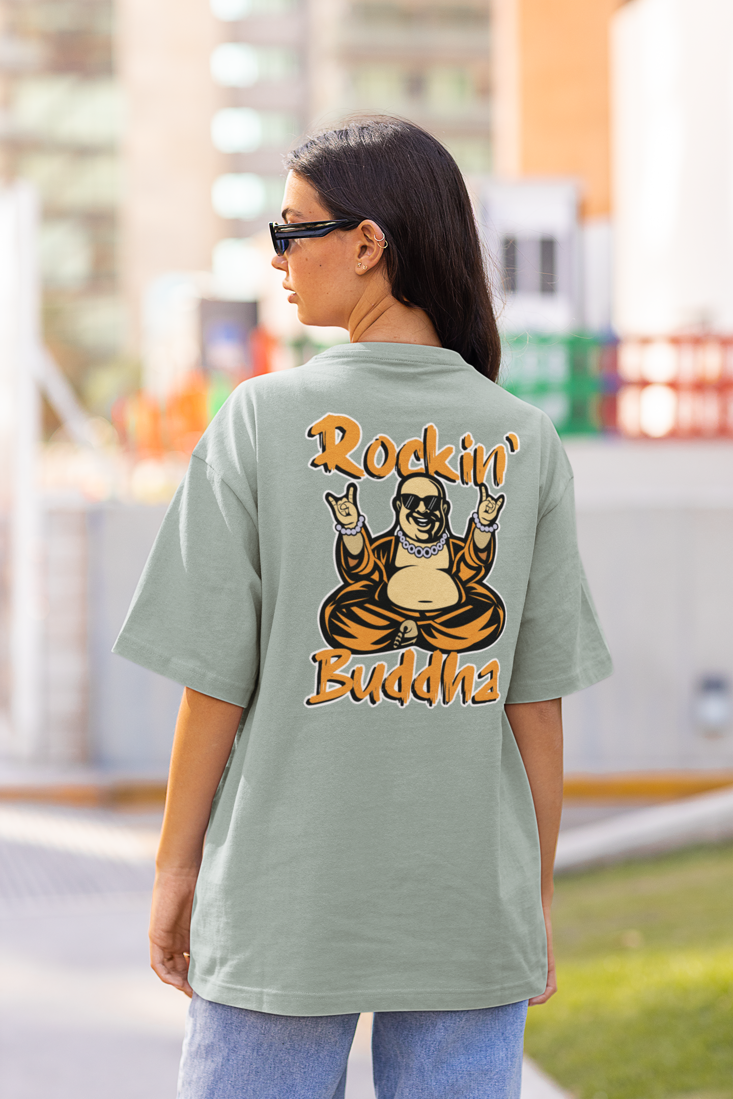 ROCKIN BUDDAH Streetwear Backprint - Freestyler Bio Oversized Unisex T-Shirt Erwachsenen SH