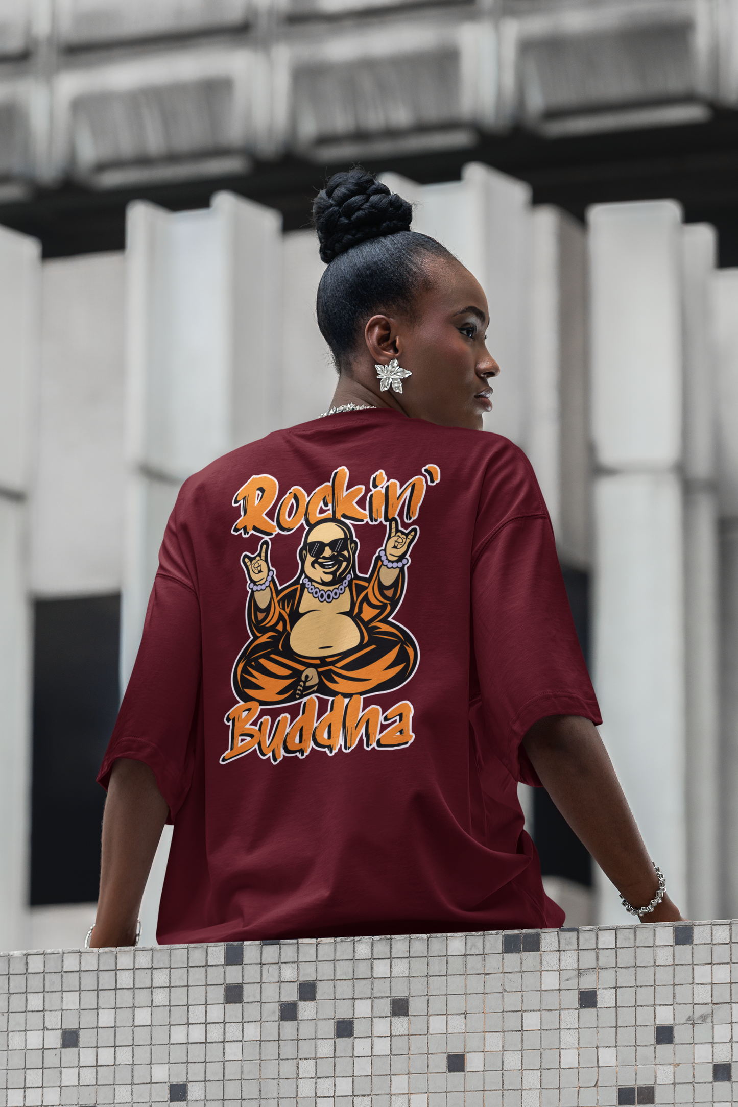 ROCKIN BUDDAH Streetwear Backprint - Freestyler Bio Oversized Unisex T-Shirt Erwachsenen SH