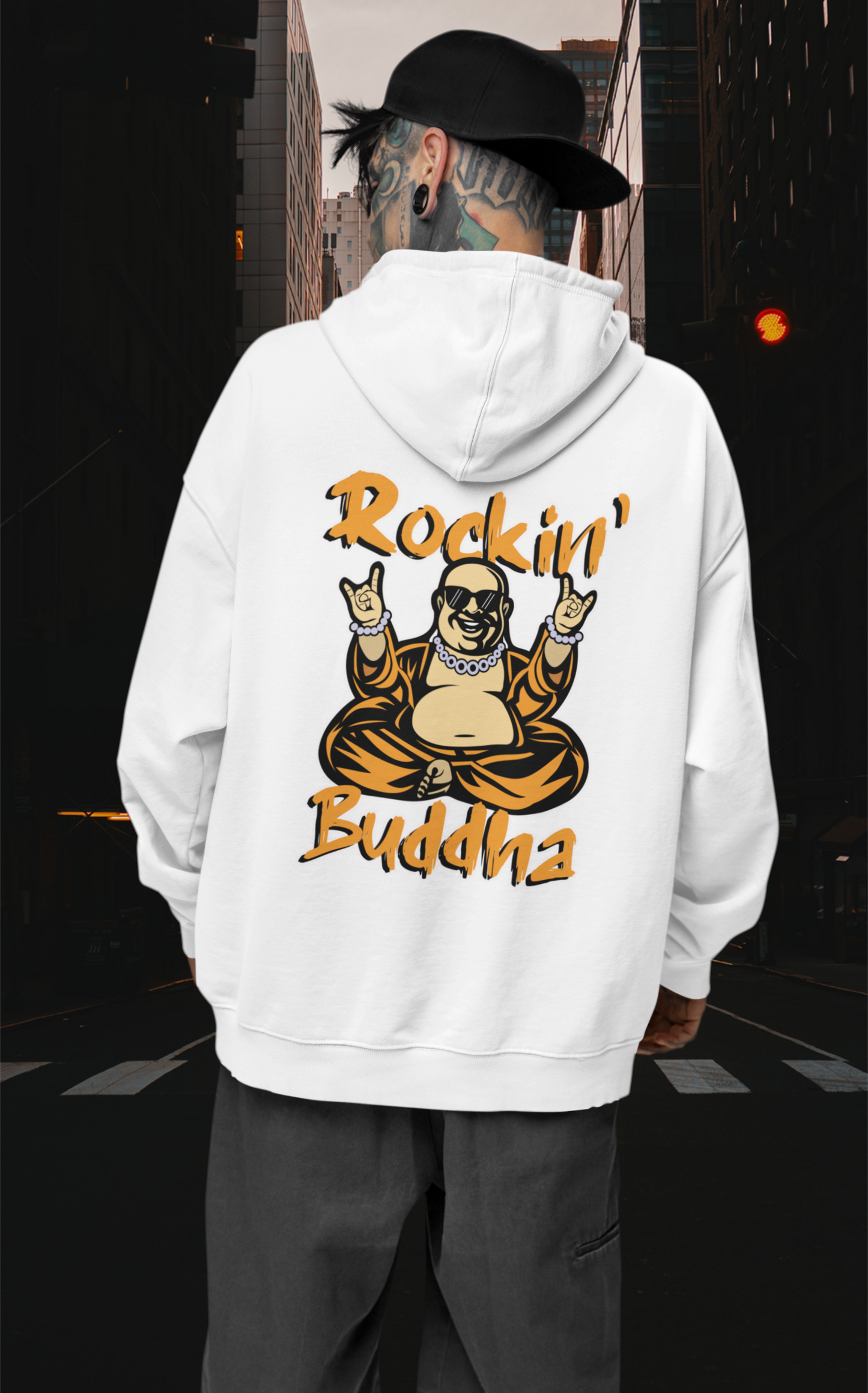 Sudadera unisex extragrande orgánica Slammer con estampado de ropa de calle ROCKIN BUDDHA para adultos SH - Sudadera unisex extragrande orgánica 2.0