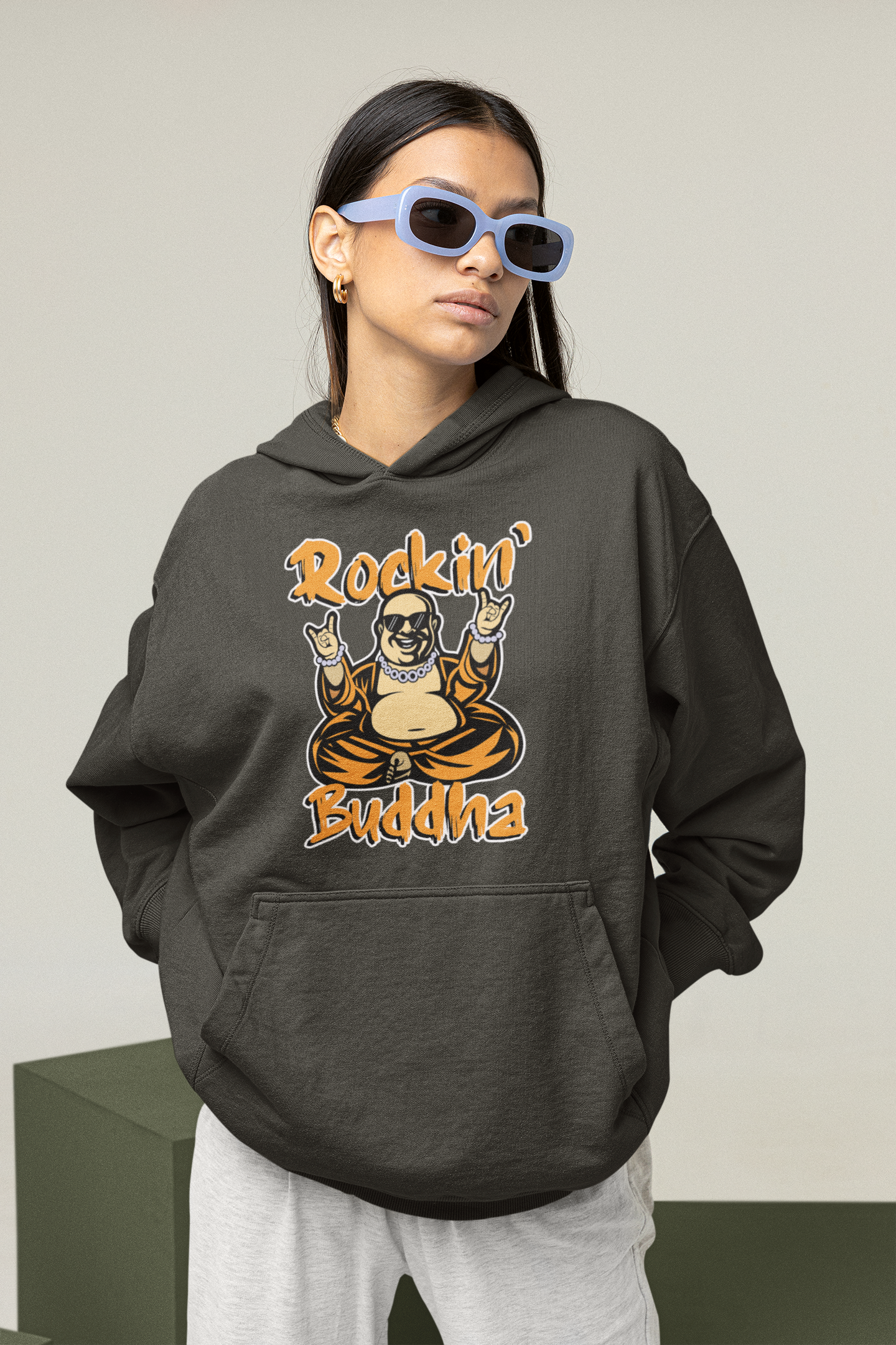 Sudadera unisex extragrande orgánica Slammer con estampado frontal de ROCKIN BUDDHA para adultos SH - Sudadera unisex extragrande orgánica 2.0