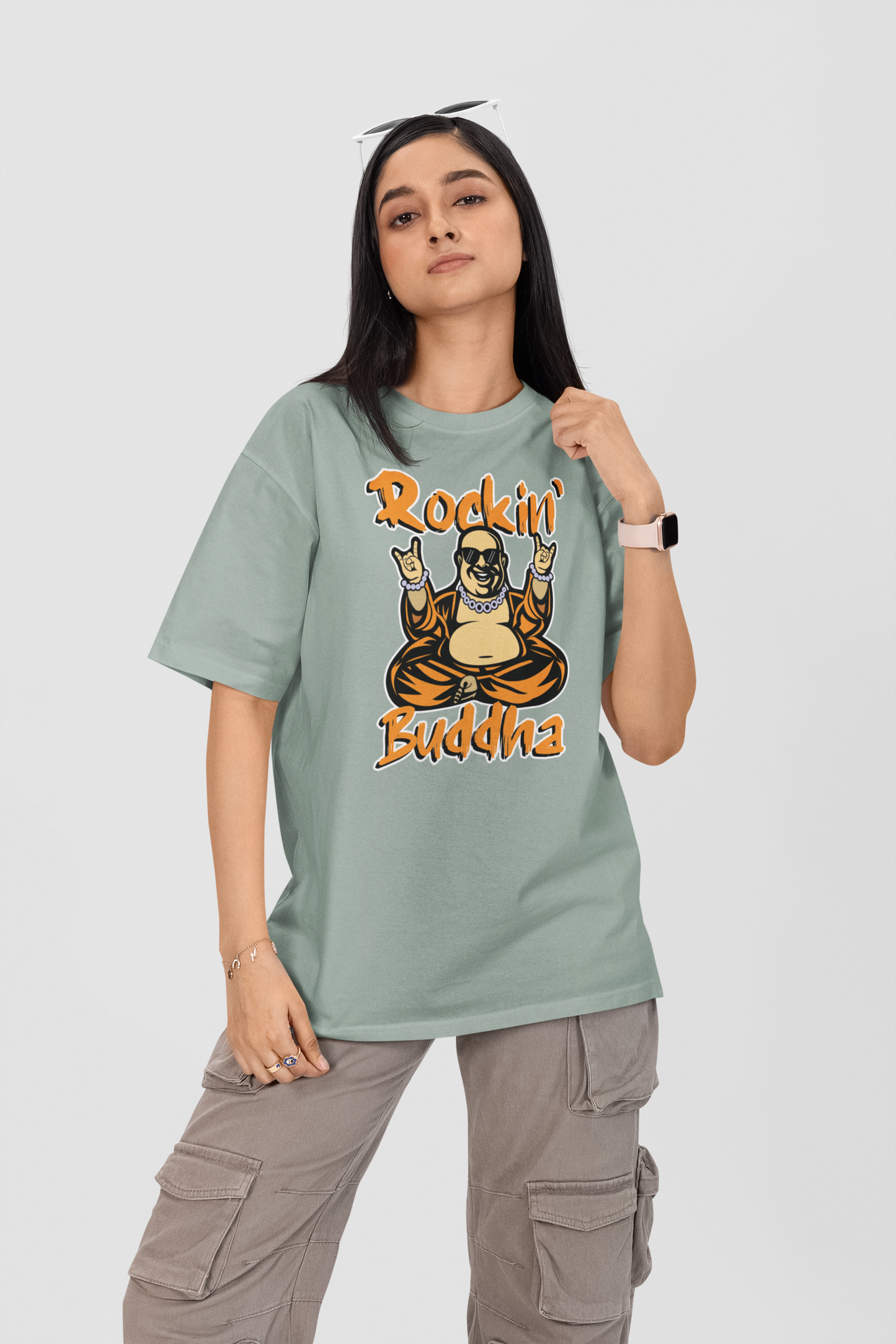 ROCKIN BUDDHA Streetwear Frontprint - Freestyler Bio Oversized Unisex T-Shirt Erwachsenen SH