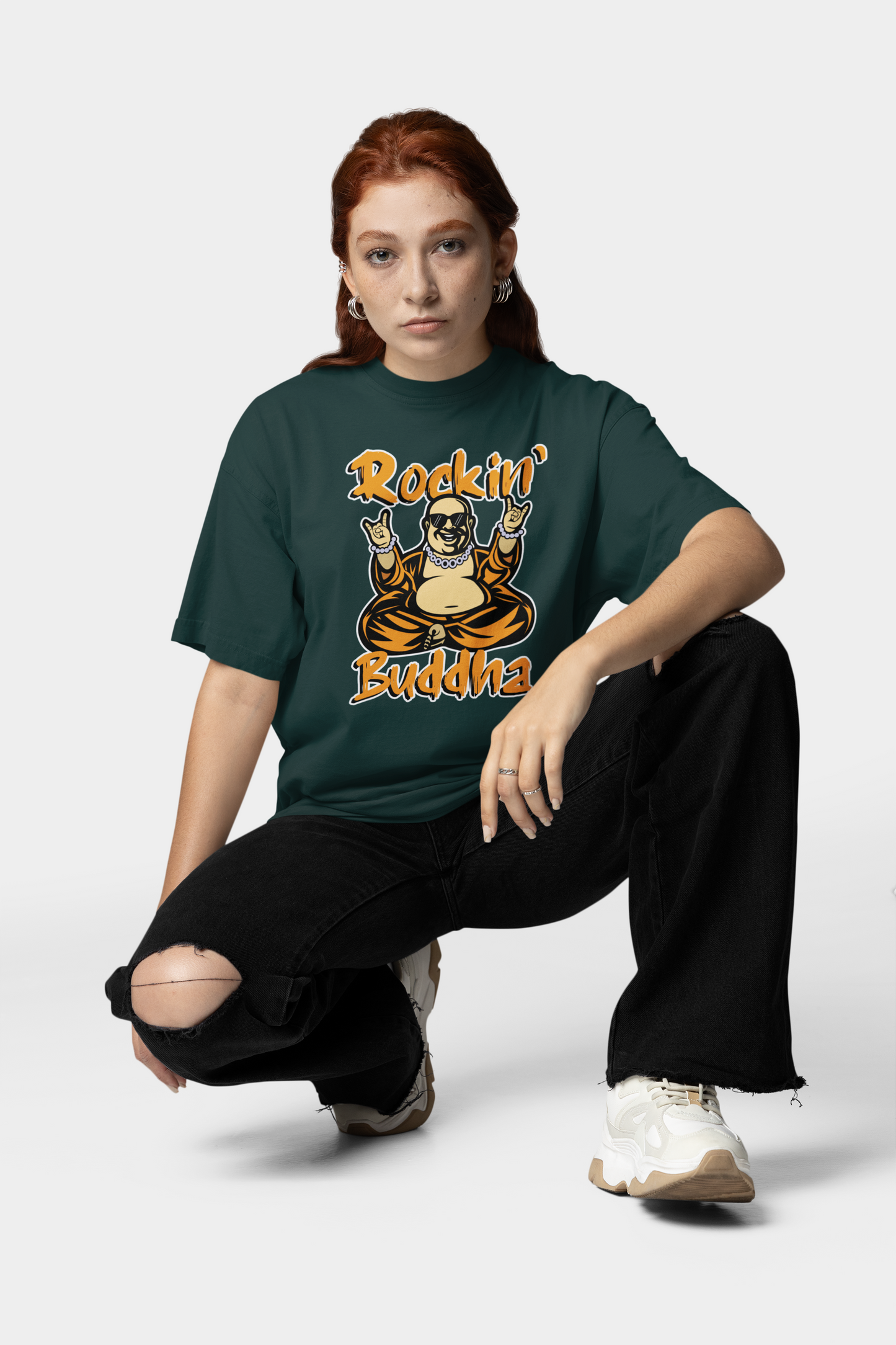 ROCKIN BUDDHA Streetwear Frontprint - Freestyler Bio Oversized Unisex T-Shirt Erwachsenen SH