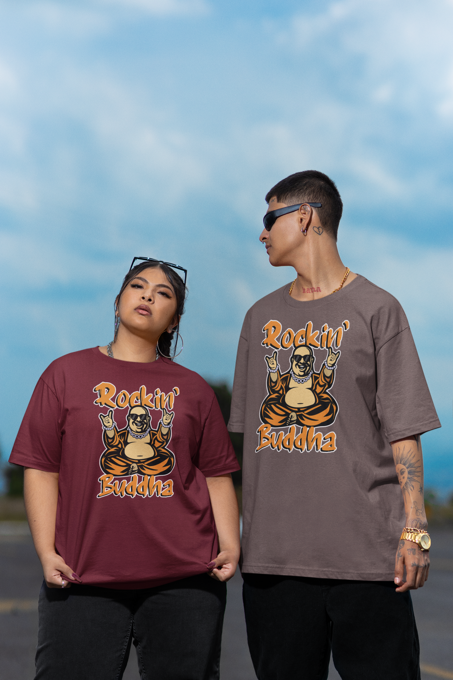 ROCKIN BUDDHA Streetwear Frontprint - Freestyler Bio Oversized Unisex T-Shirt Erwachsenen SH