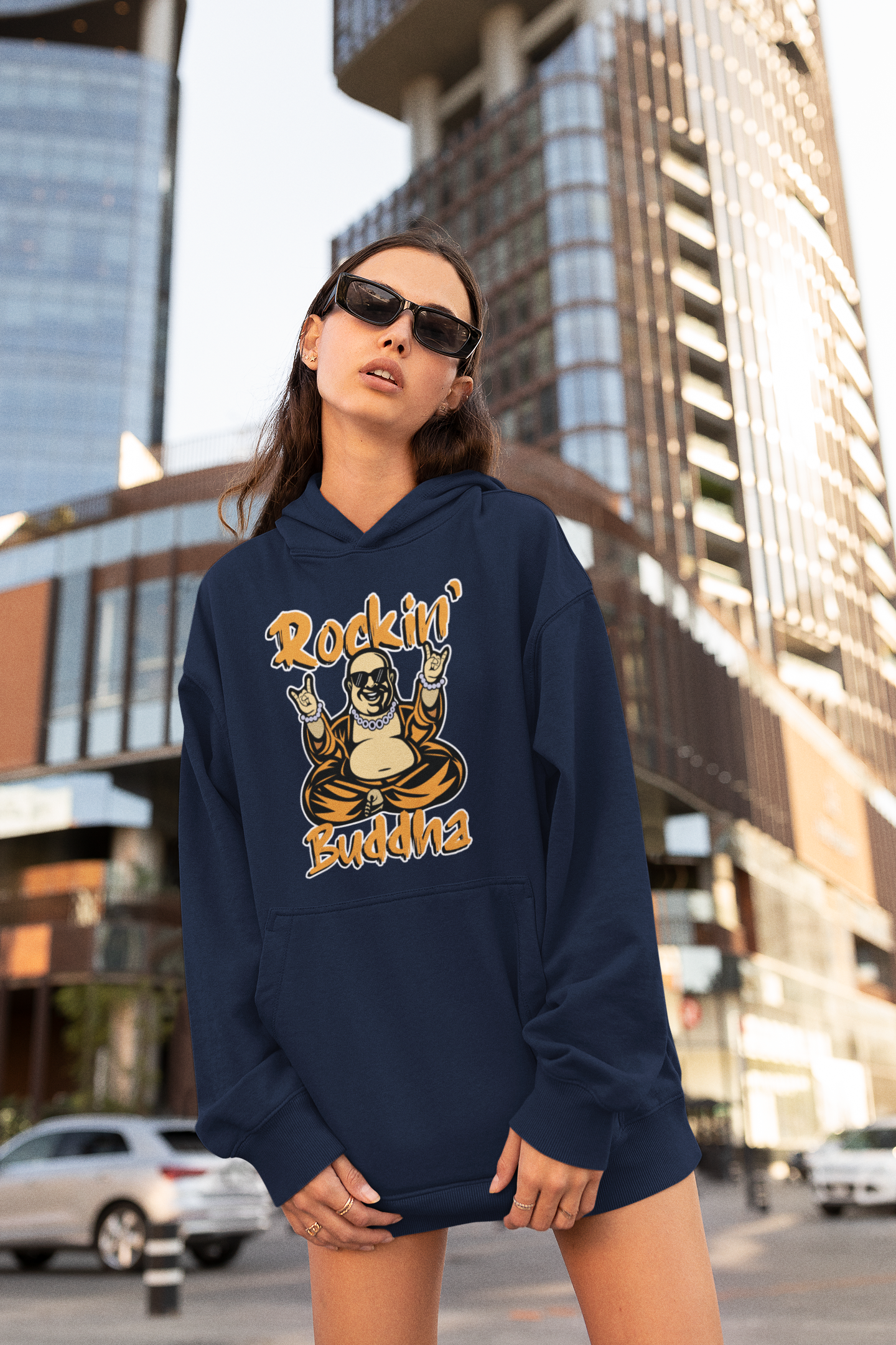 Sudadera unisex extragrande orgánica Slammer con estampado frontal de ROCKIN BUDDHA para adultos SH - Sudadera unisex extragrande orgánica 2.0