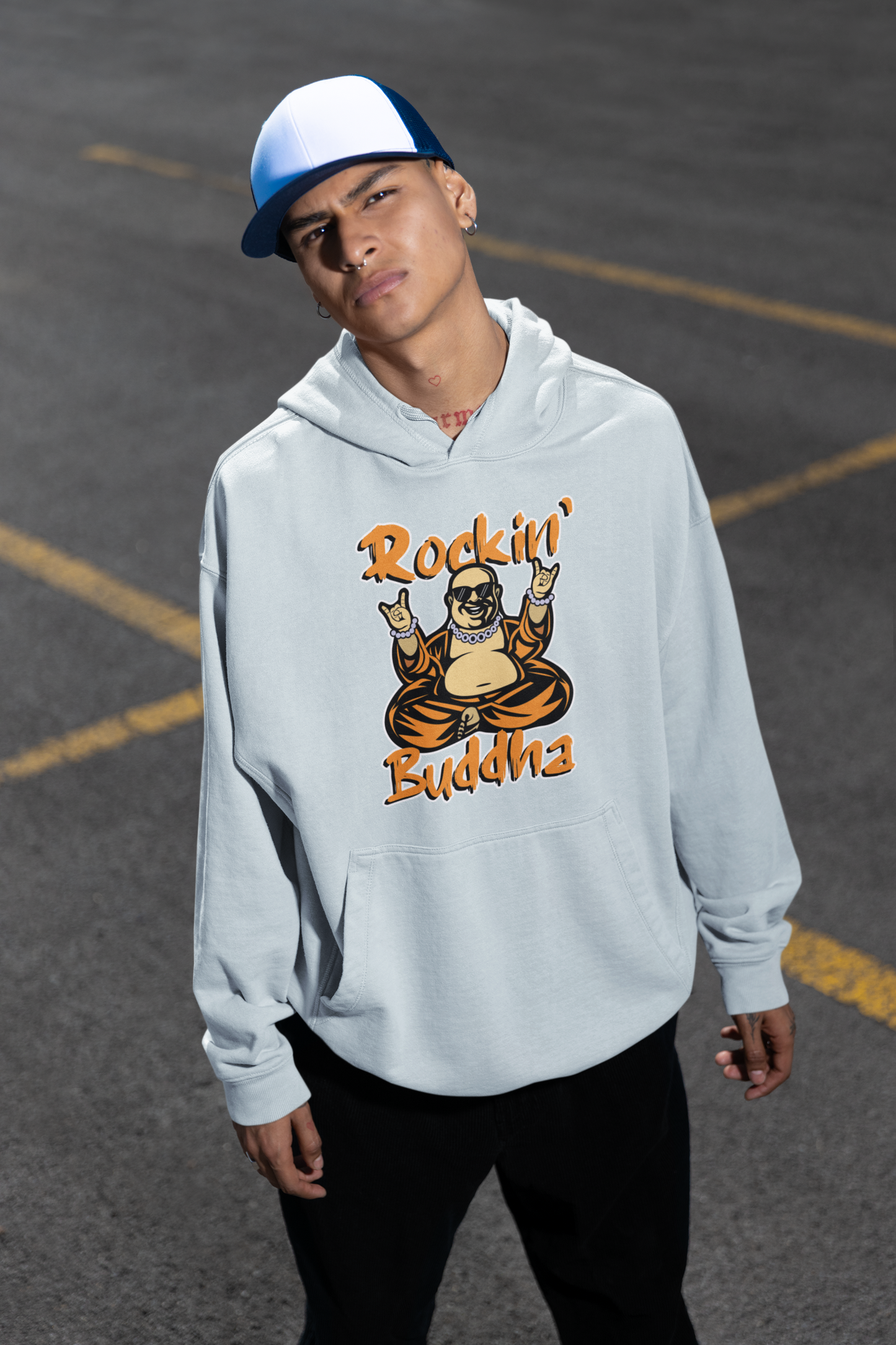Sudadera unisex extragrande orgánica Slammer con estampado frontal de ROCKIN BUDDHA para adultos SH - Sudadera unisex extragrande orgánica 2.0