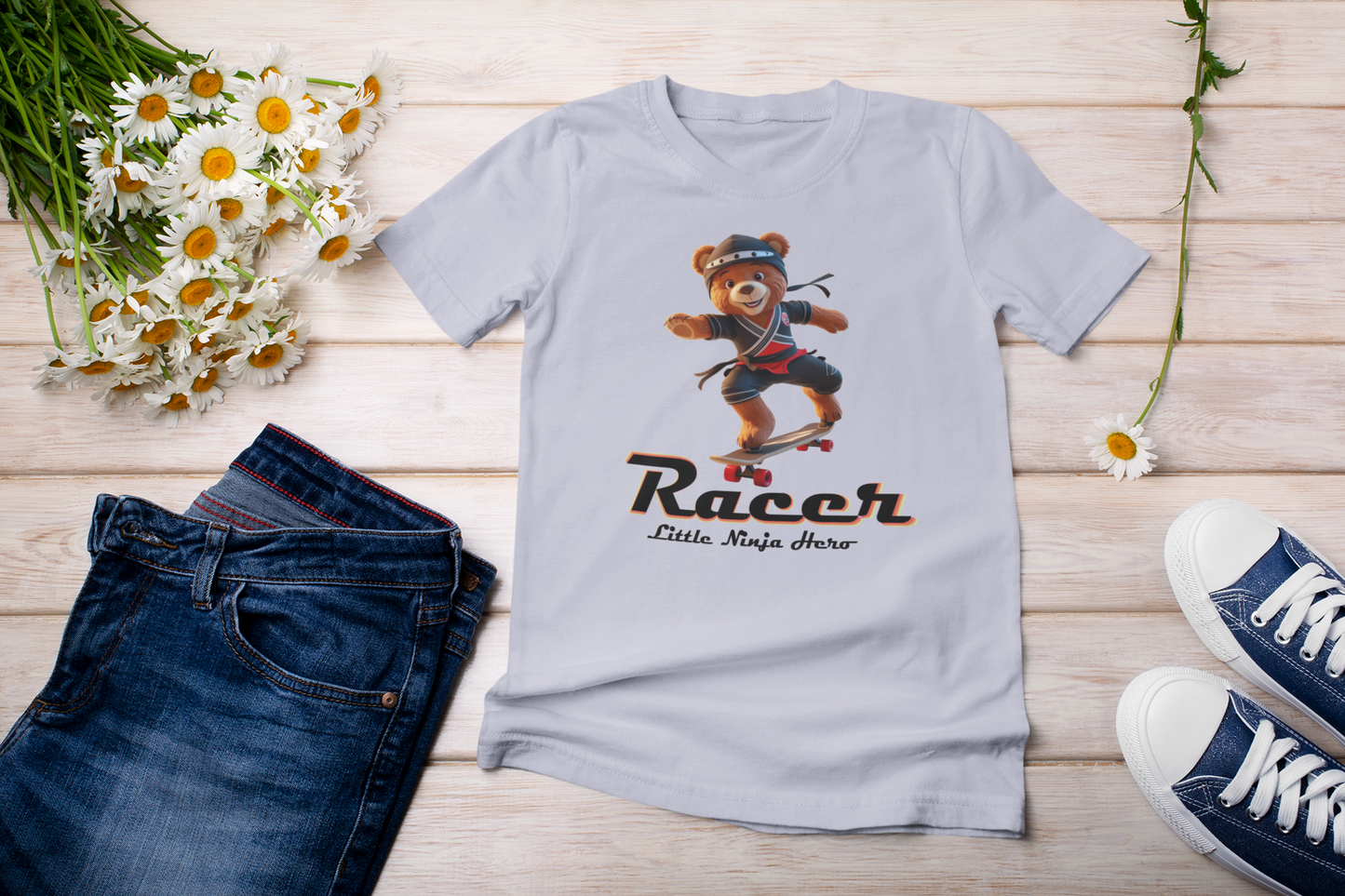 Teddy Racer LNH Kinder T-Shirt Kurzarm-Shirt Bio Baumwolle Hochwertig -Teddy Racer Little Ninja Skater Hero -Mini Creator T-Shirt 2 ST/ST SH