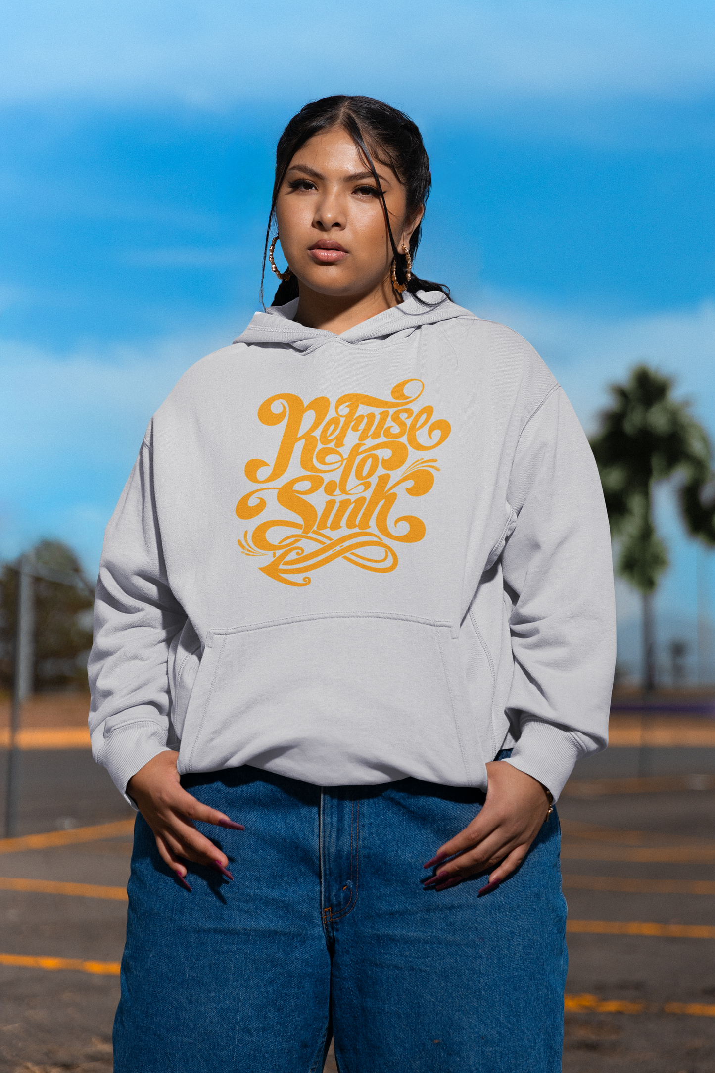 Refuse to Sinh Frontside Streetwear - Sudadera con capucha unisex extragrande orgánica Slammer para adultos SH - Sudadera con capucha unisex extragrande orgánica 2.0
