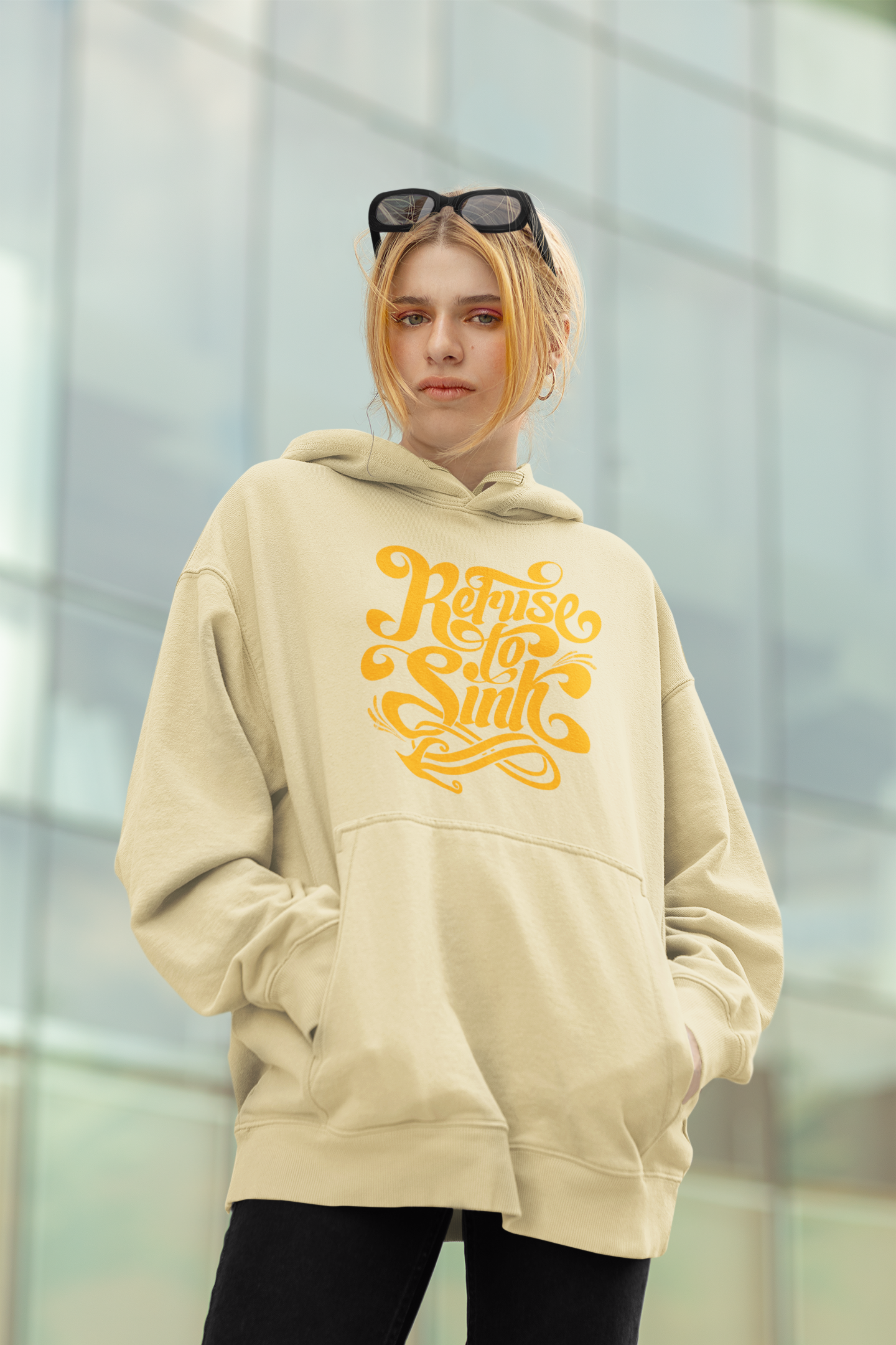 Refuse to Sinh Frontside Streetwear - Sudadera con capucha unisex extragrande orgánica Slammer para adultos SH - Sudadera con capucha unisex extragrande orgánica 2.0