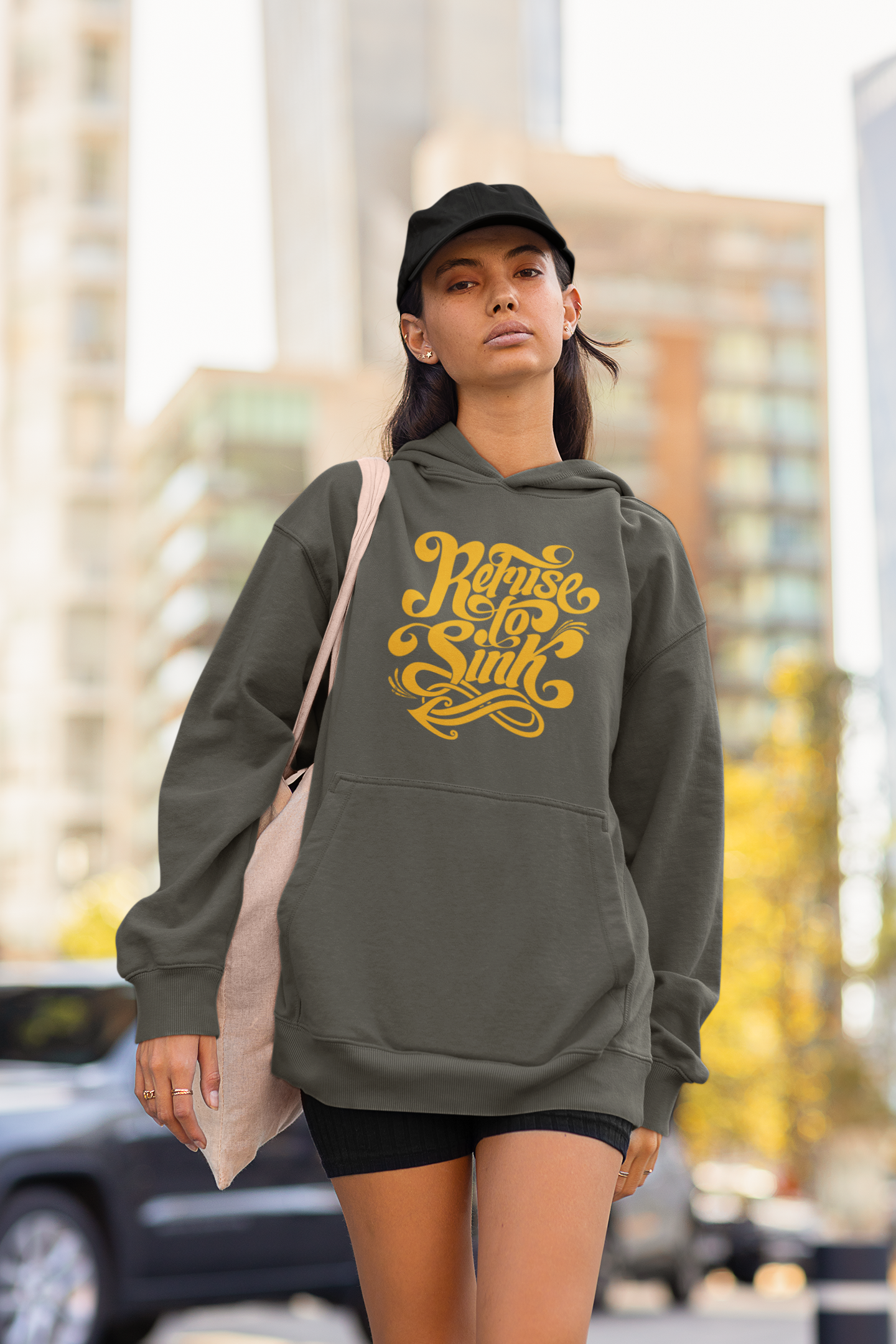Refuse to Sinh Frontside Streetwear - Sudadera con capucha unisex extragrande orgánica Slammer para adultos SH - Sudadera con capucha unisex extragrande orgánica 2.0