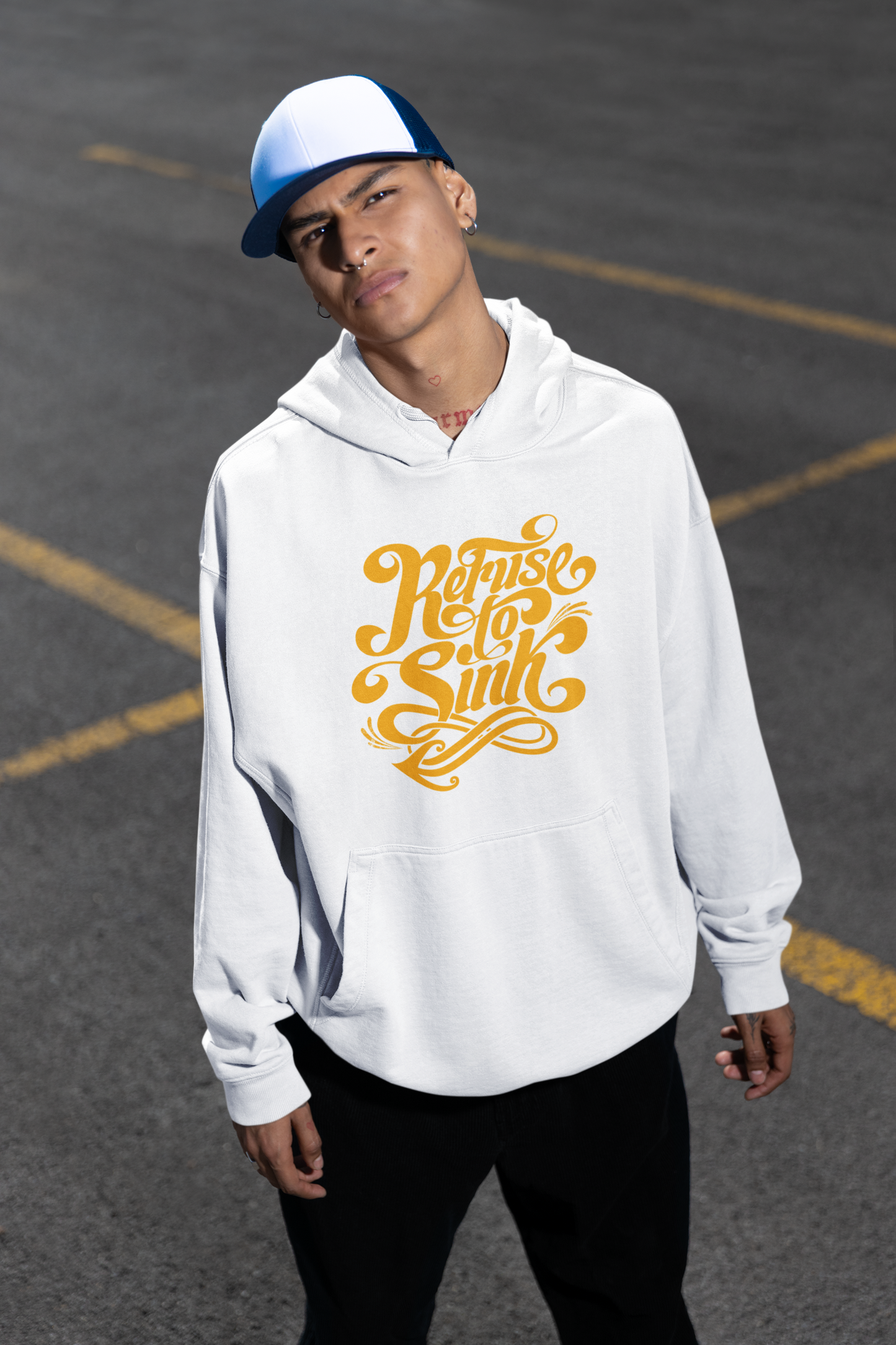 Refuse to Sinh Frontside Streetwear - Sudadera con capucha unisex extragrande orgánica Slammer para adultos SH - Sudadera con capucha unisex extragrande orgánica 2.0