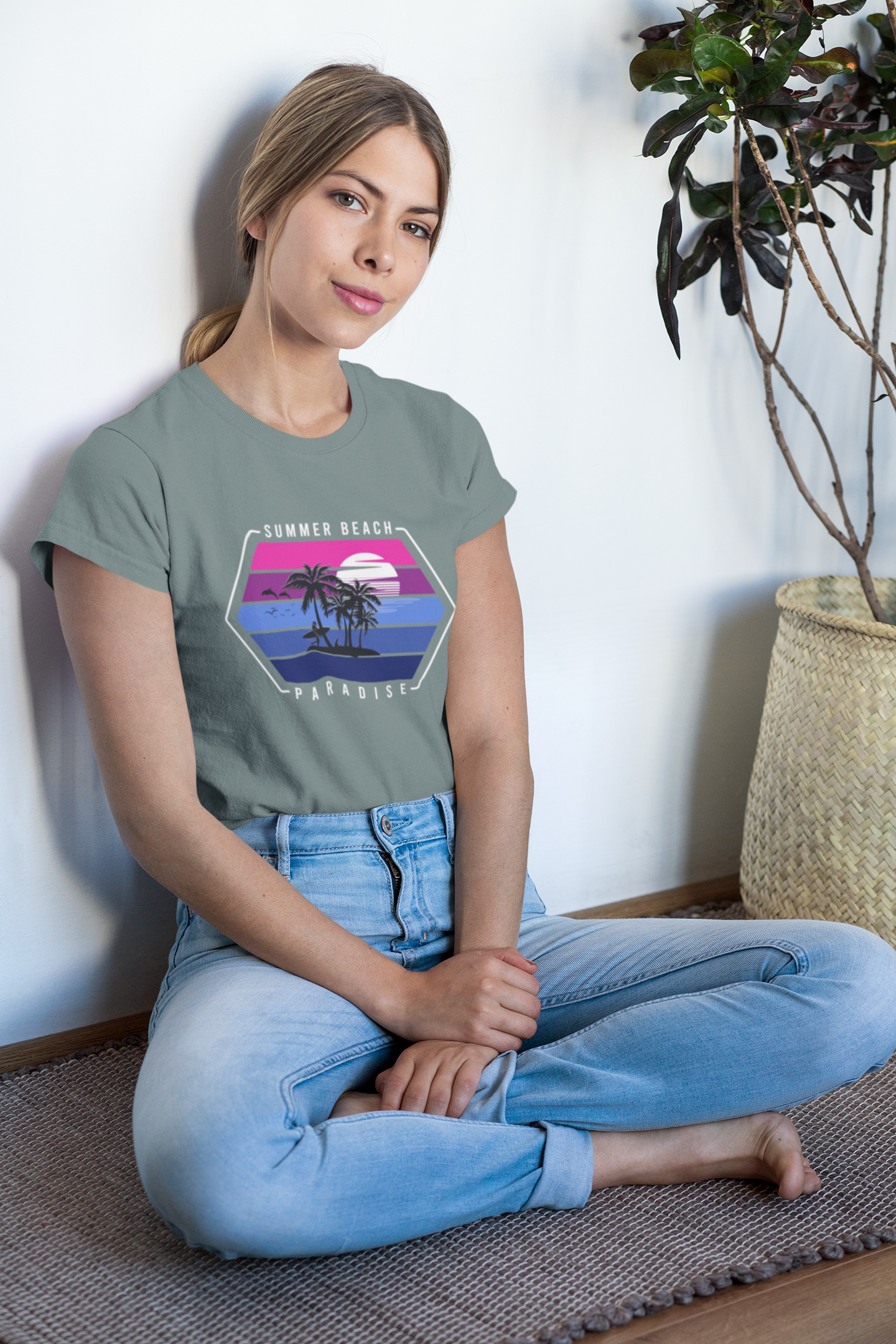 Retro Surfer Sunset Front - Unisex Erwachsenen Bio Baumwolle Kurzarm Shirt Creator T-Shirt 2.0 ST/ST SH