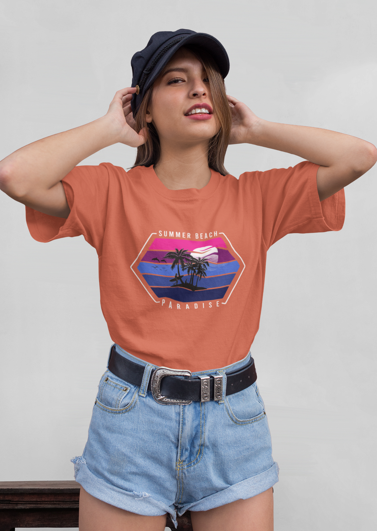 Retro Surfer Sunset Front - Unisex Erwachsenen Bio Baumwolle Kurzarm Shirt Creator T-Shirt 2.0 ST/ST SH