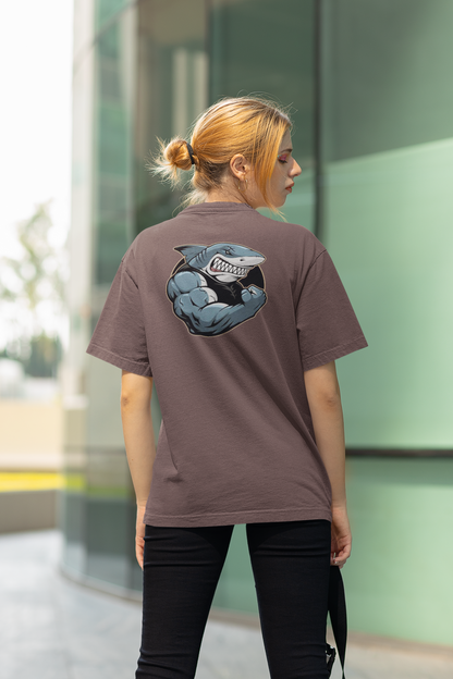 SHARKY MUSKEL HAI Streetwear Backprint - Freestyler Bio Oversized Unisex T-Shirt Erwachsenen SH