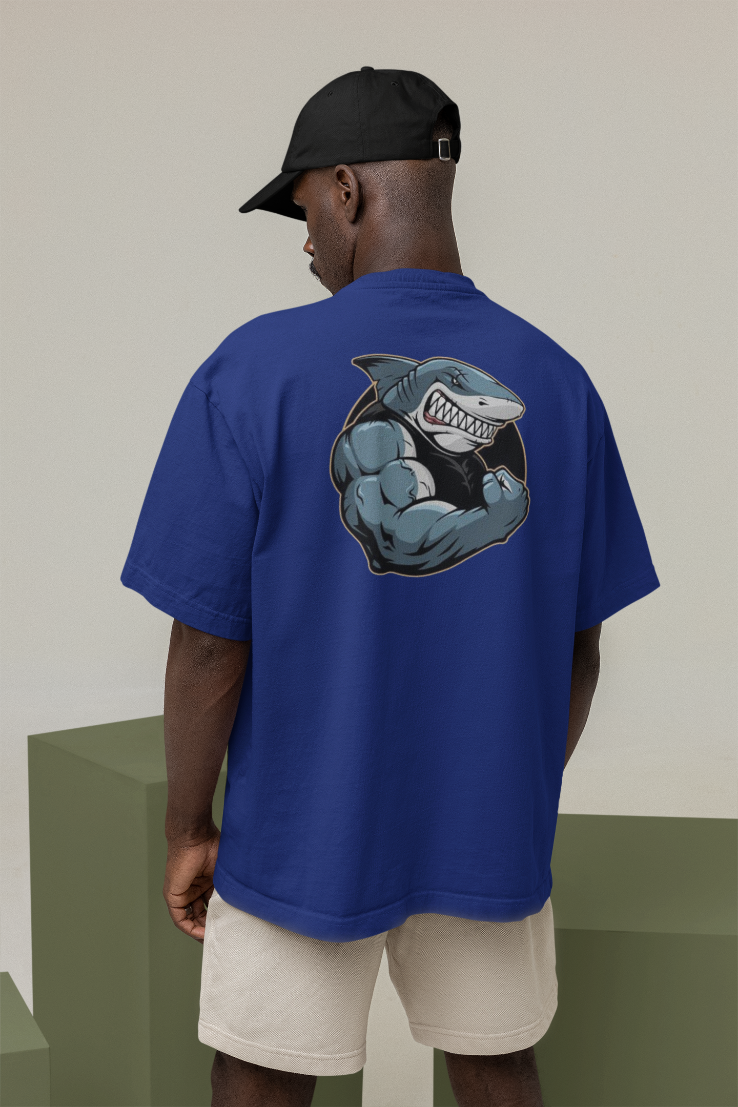 SHARKY MUSKEL HAI Streetwear Backprint - Freestyler Bio Oversized Unisex T-Shirt Erwachsenen SH