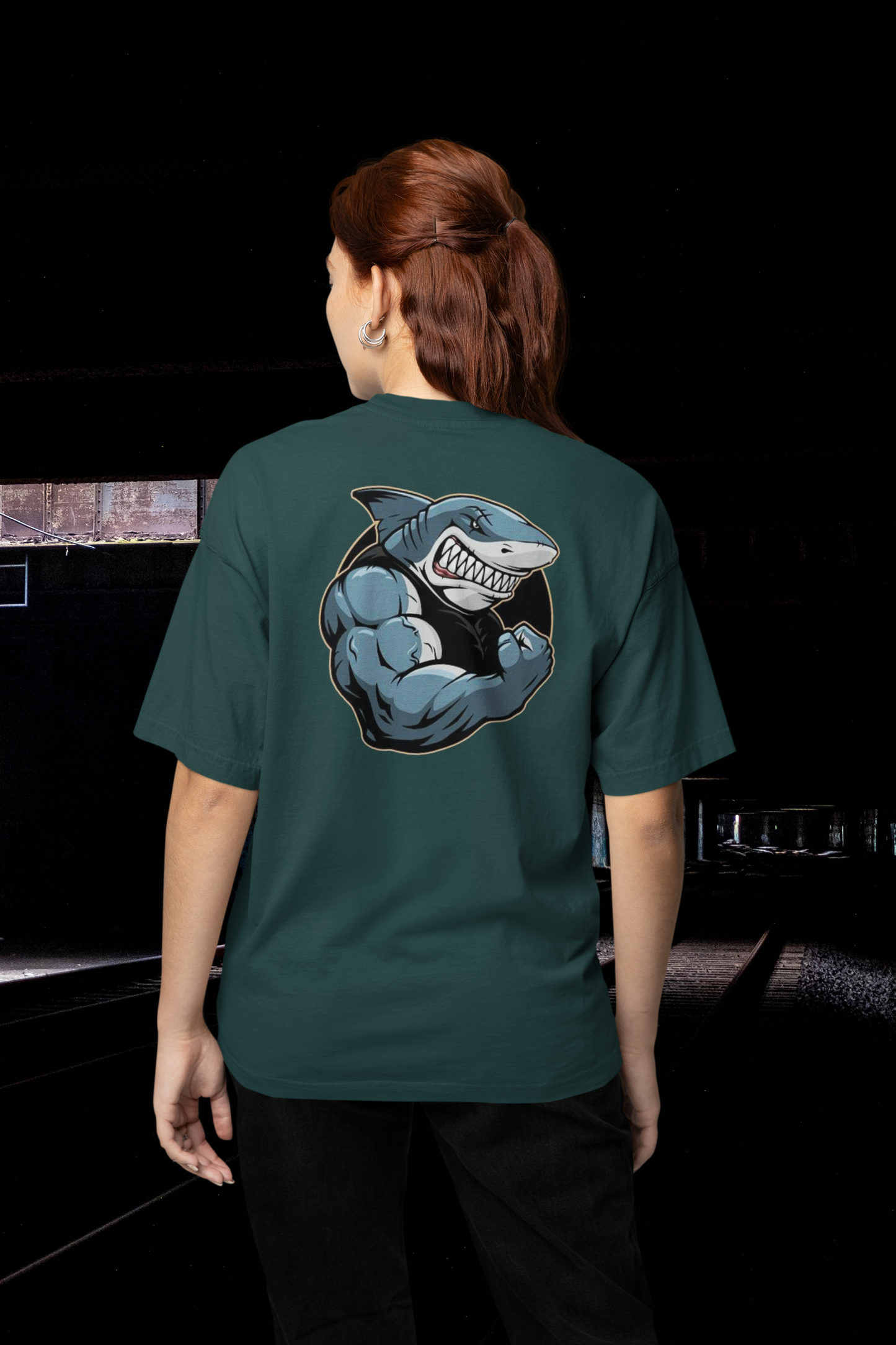 SHARKY MUSKEL HAI Streetwear Backprint - Freestyler Bio Oversized Unisex T-Shirt Erwachsenen SH
