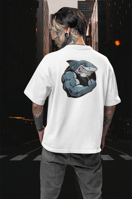 SHARKY MUSKEL HAI Streetwear Backprint - Freestyler Bio Oversized Unisex T-Shirt Erwachsenen SH