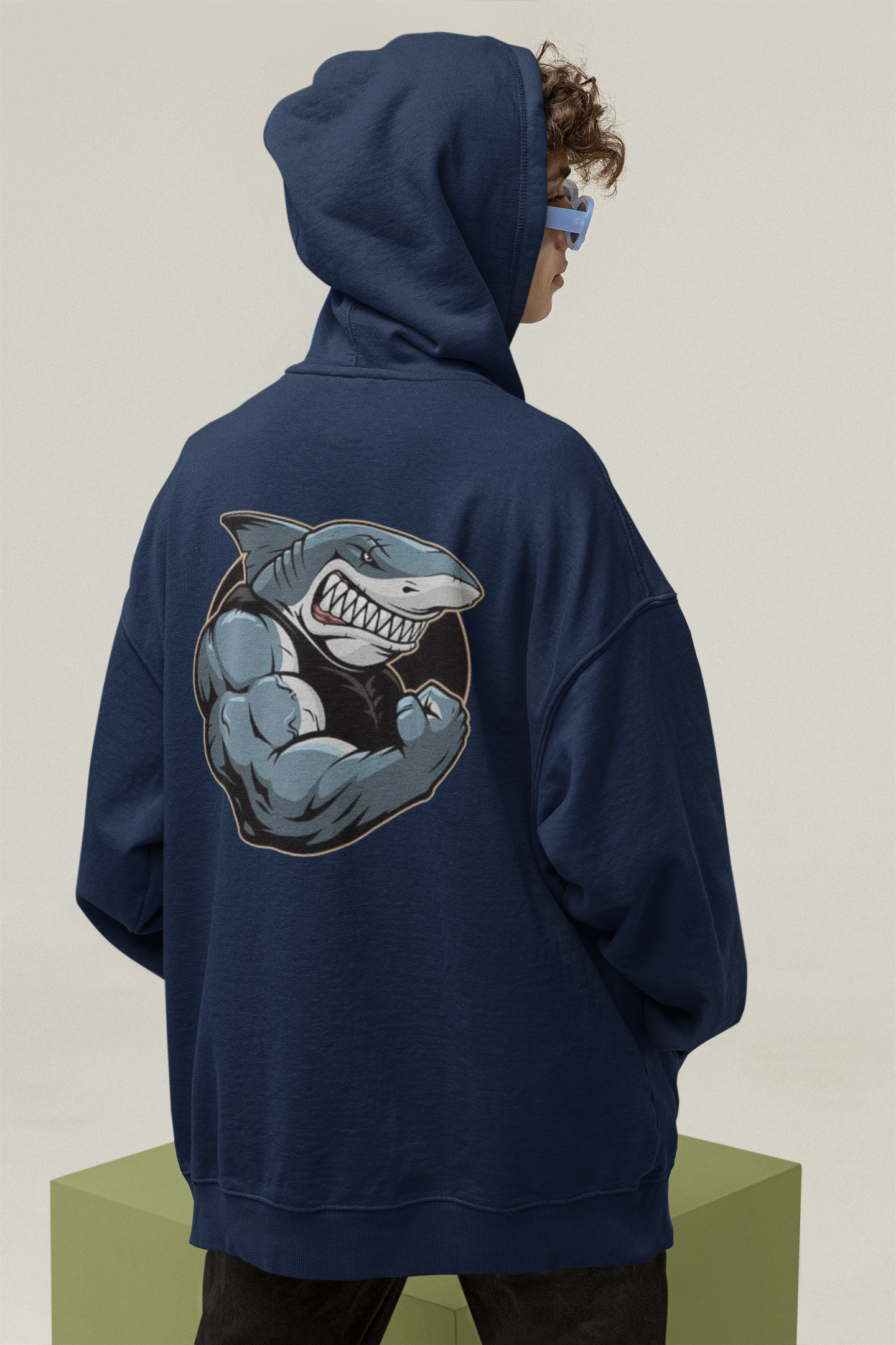 SHARKY MUSCLE SHARK - Sudadera unisex extragrande orgánica con estampado en la espalda - Slammer - Sudadera unisex extragrande orgánica 2.0