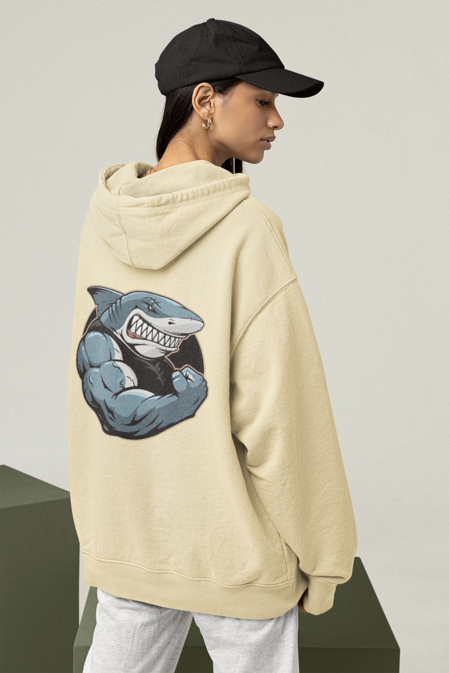 SHARKY MUSCLE SHARK - Sudadera unisex extragrande orgánica con estampado en la espalda - Slammer - Sudadera unisex extragrande orgánica 2.0