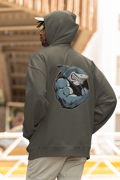 SHARKY MUSCLE SHARK - Sudadera unisex extragrande orgánica con estampado en la espalda - Slammer - Sudadera unisex extragrande orgánica 2.0