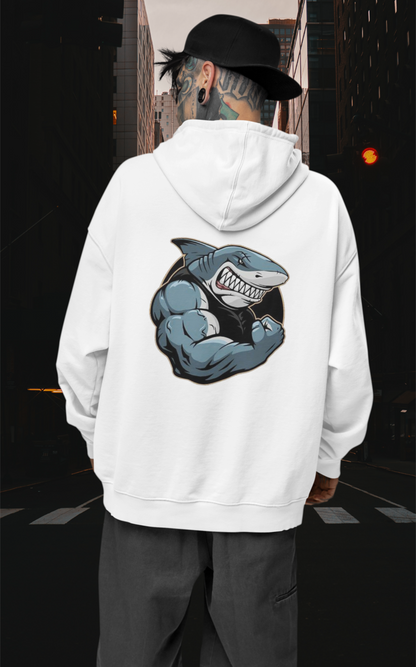SHARKY MUSCLE SHARK - Sudadera unisex extragrande orgánica con estampado en la espalda - Slammer - Sudadera unisex extragrande orgánica 2.0