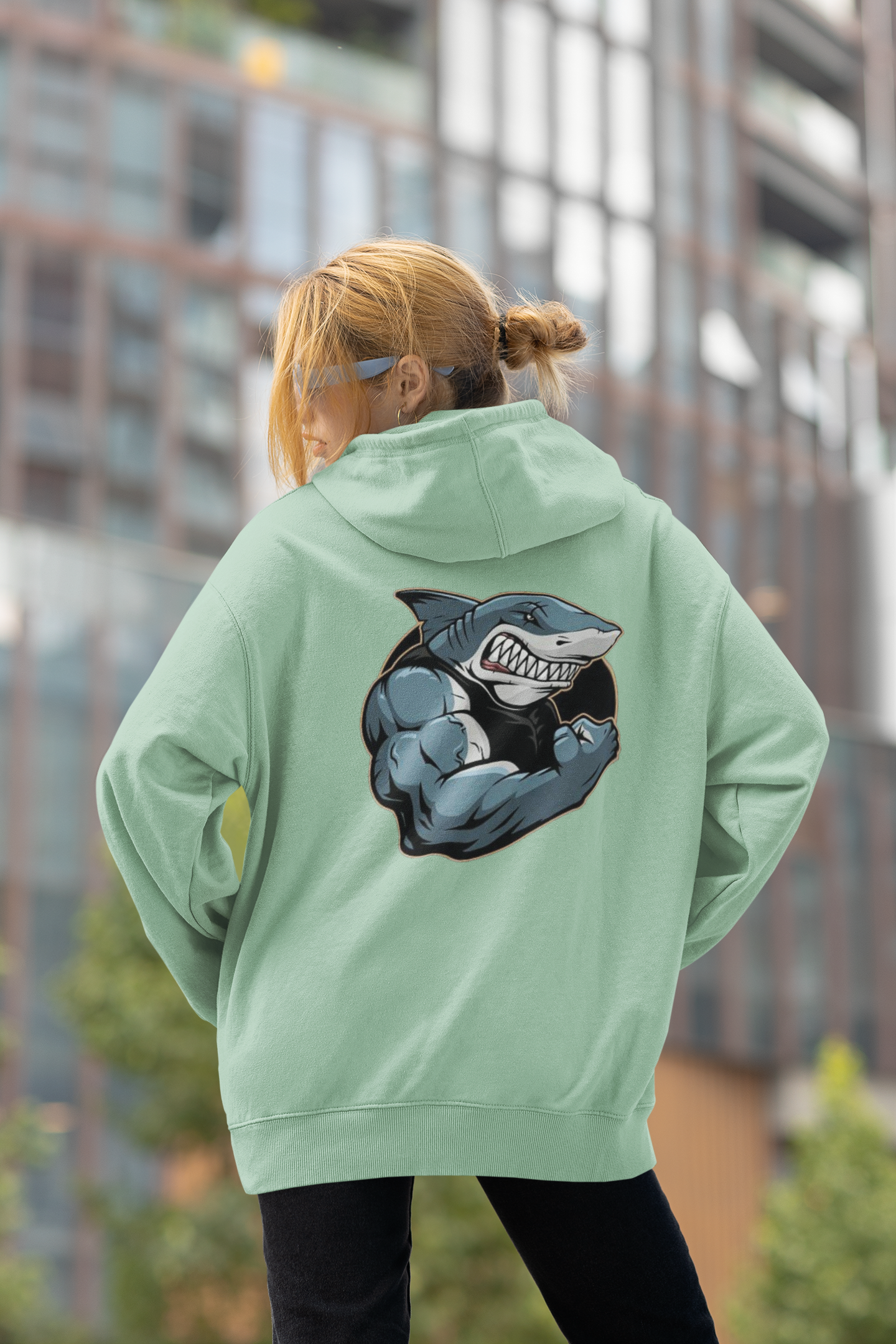 SHARKY MUSCLE SHARK - Sudadera unisex extragrande orgánica con estampado en la espalda - Slammer - Sudadera unisex extragrande orgánica 2.0