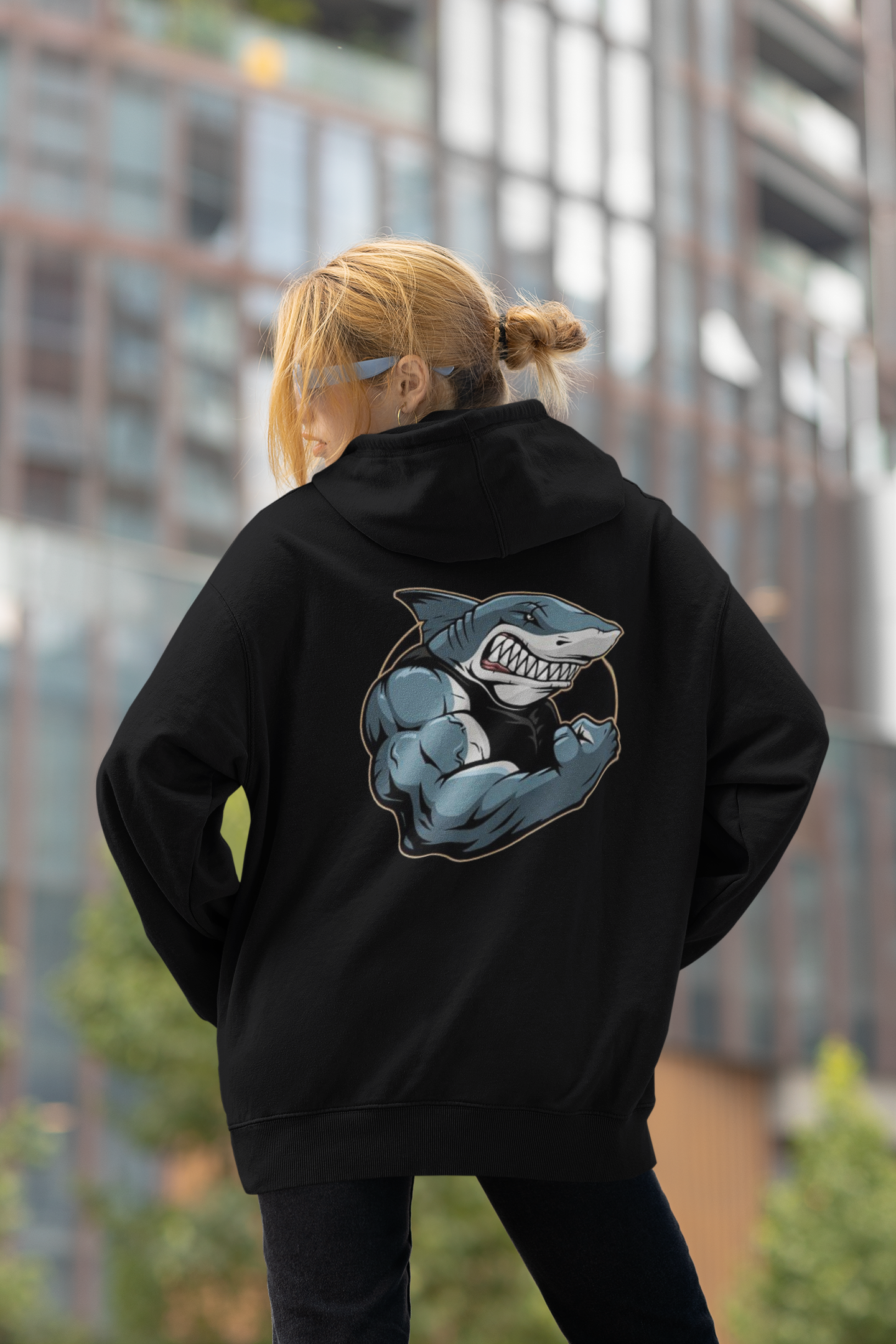 SHARKY MUSCLE SHARK - Sudadera unisex extragrande orgánica con estampado en la espalda - Slammer - Sudadera unisex extragrande orgánica 2.0
