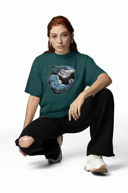 SHARKY MUSKEL HAI Streetwear Frontprint - Freestyler Bio Oversized Unisex T-Shirt Erwachsenen SH