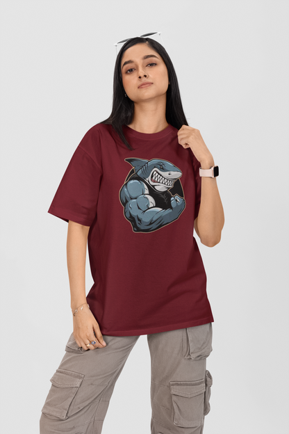 SHARKY MUSKEL HAI Streetwear Frontprint - Freestyler Bio Oversized Unisex T-Shirt Erwachsenen SH