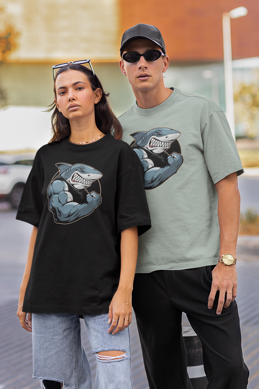 SHARKY MUSKEL HAI Streetwear Frontprint - Freestyler Bio Oversized Unisex T-Shirt Erwachsenen SH