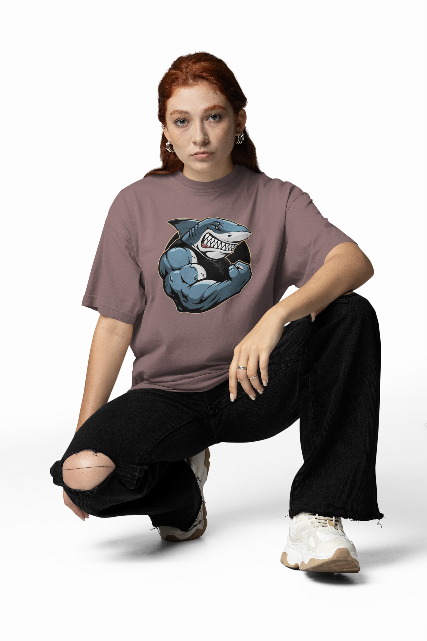 SHARKY MUSKEL HAI Streetwear Frontprint - Freestyler Bio Oversized Unisex T-Shirt Erwachsenen SH