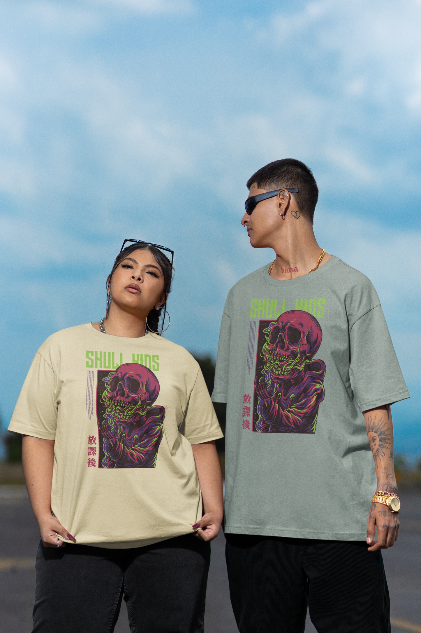 SKULL KIDS Warrior Streetwear Frontprint - Freestyler Bio Oversized T-Shirt Erwachsenen SH
