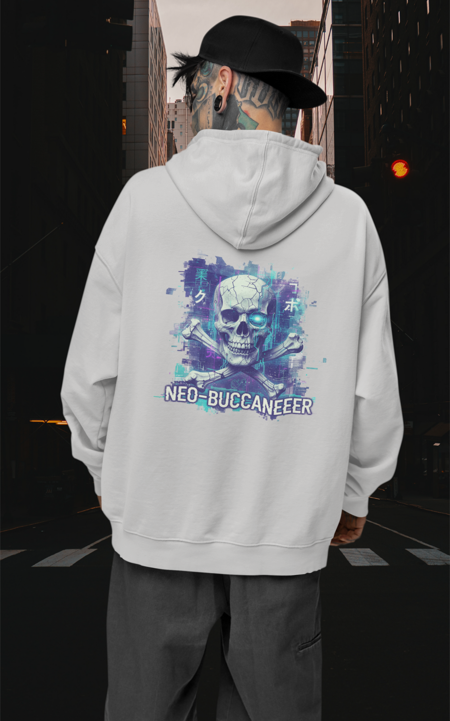 SKULL NEO-BUCCANEEER Streetwear Estampado en la espalda - Sudadera con capucha unisex extragrande orgánica Slammer para adultos SH - Sudadera con capucha unisex extragrande orgánica 2.0