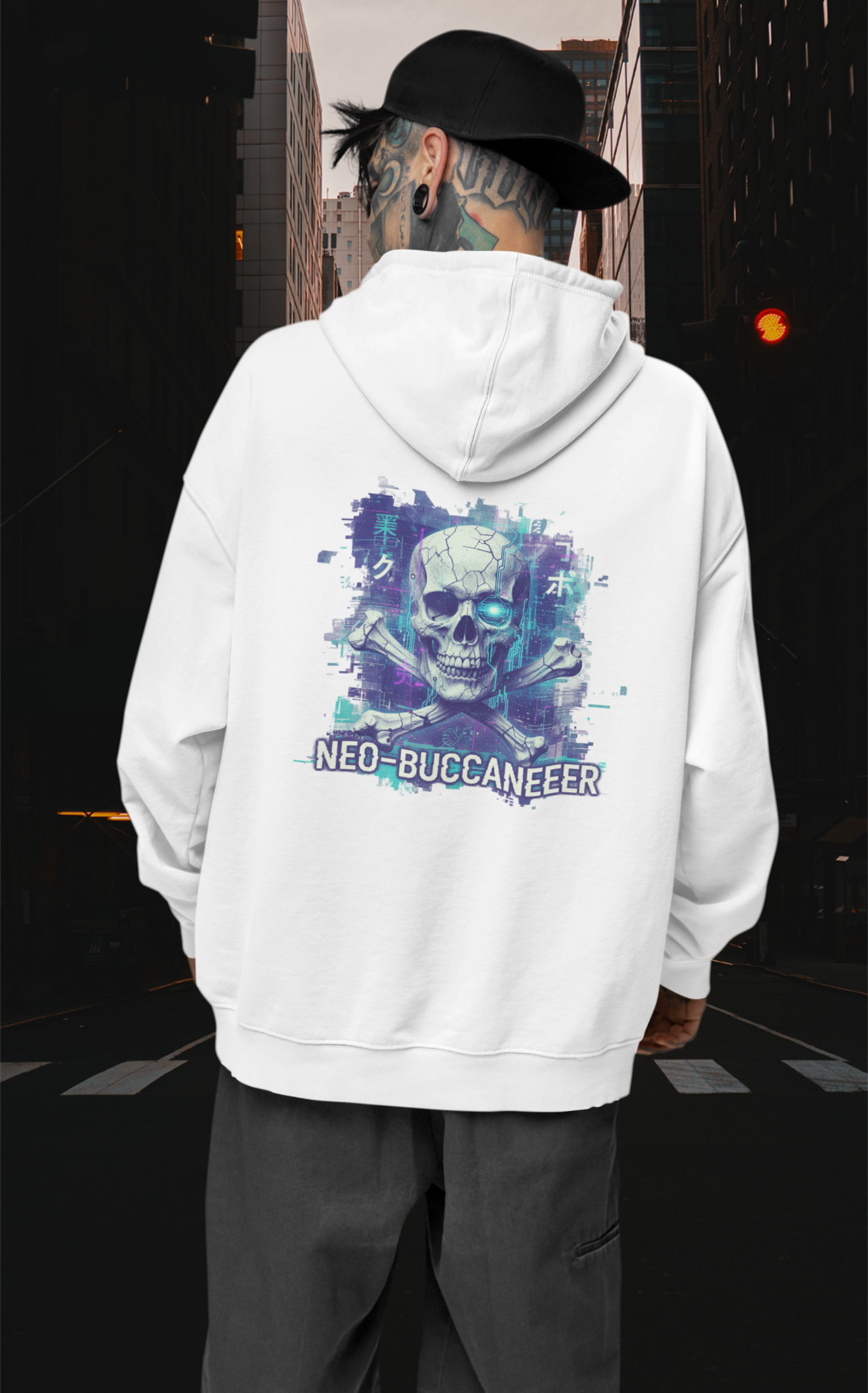 SKULL NEO-BUCCANEEER Streetwear Estampado en la espalda - Sudadera con capucha unisex extragrande orgánica Slammer para adultos SH - Sudadera con capucha unisex extragrande orgánica 2.0