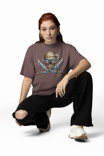 SKULL PIRATE DATA SWORD Streetwear Frontprint - Freestyler Bio Oversized Unisex T-Shirt Erwachsenen SH